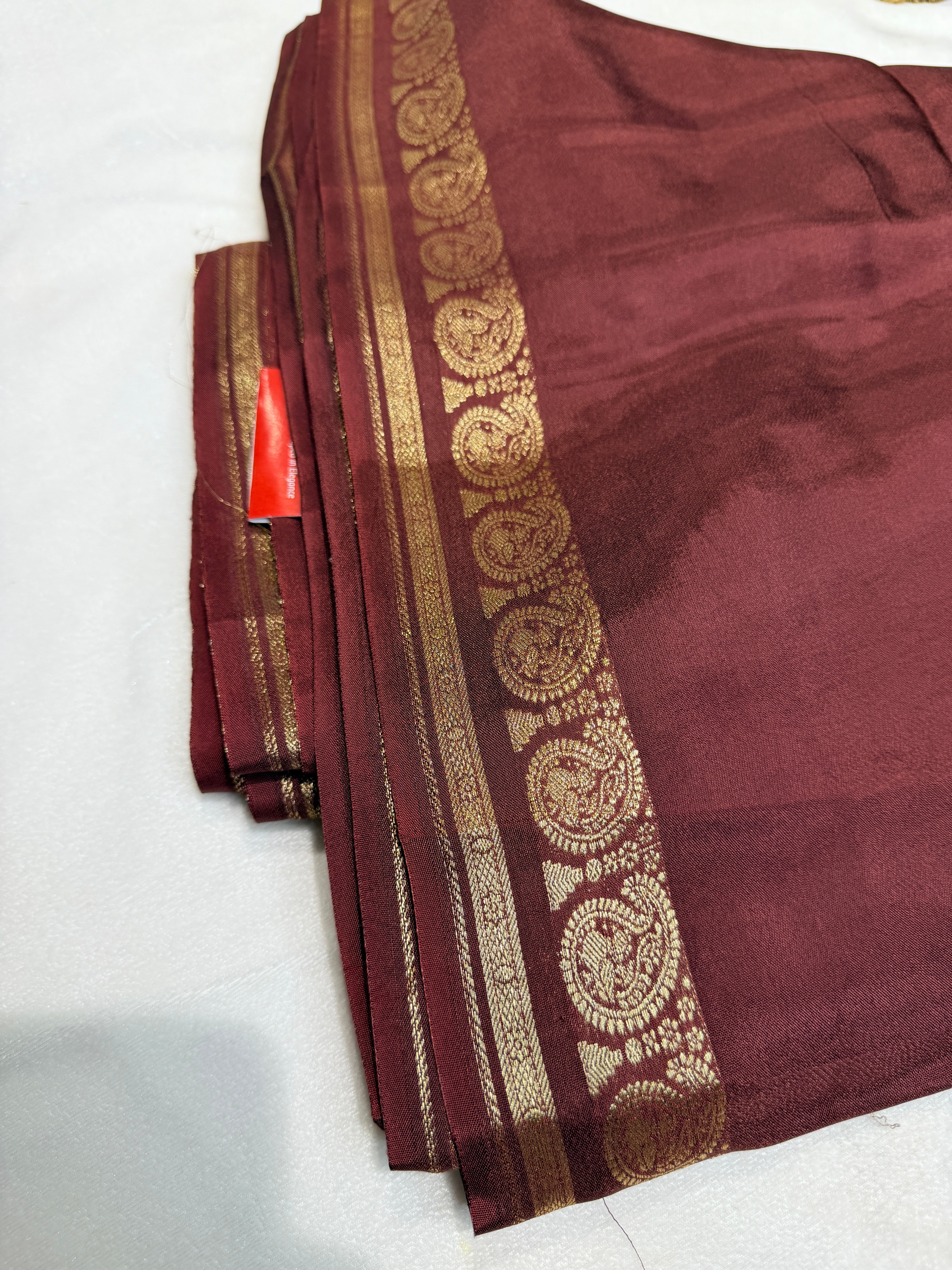 Crepe Silk with Mango Border-Brown