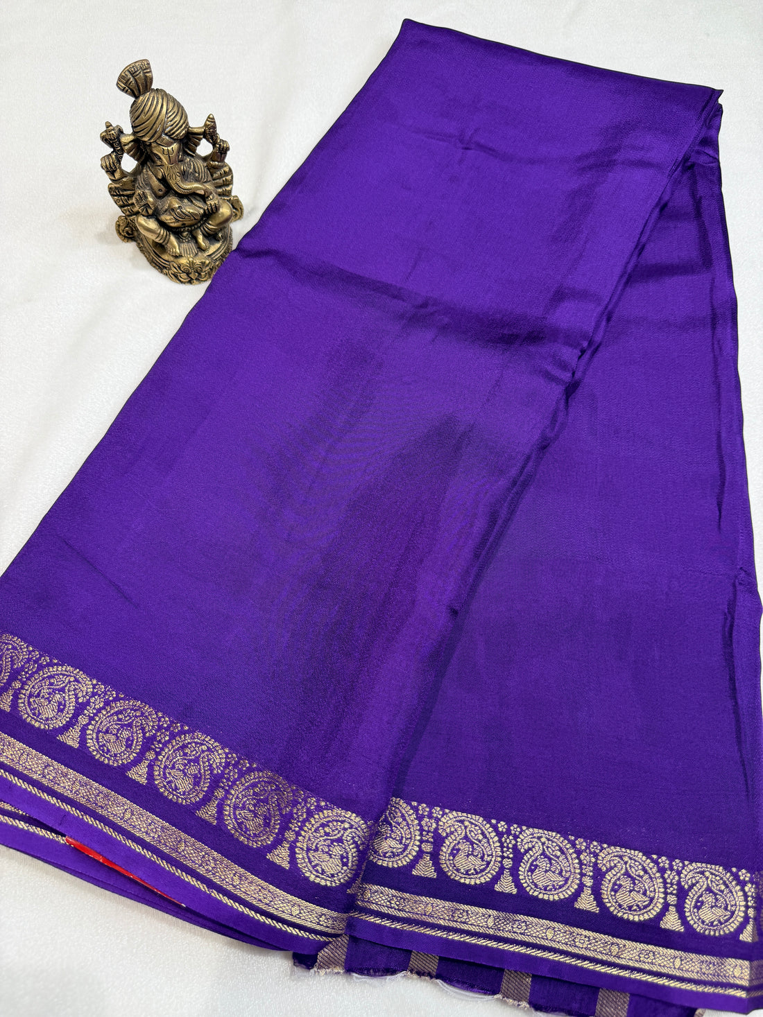 Crepe Silk with Mango Border-Purple