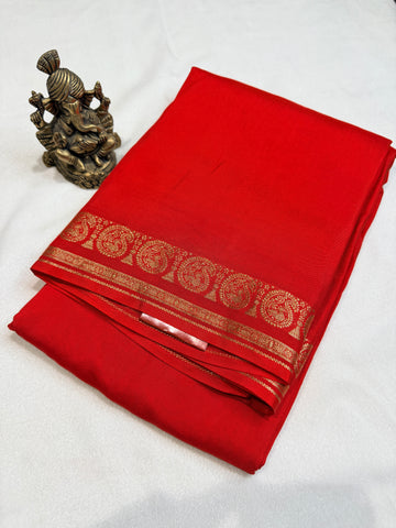 Crepe Silk with Mango Border-Orange