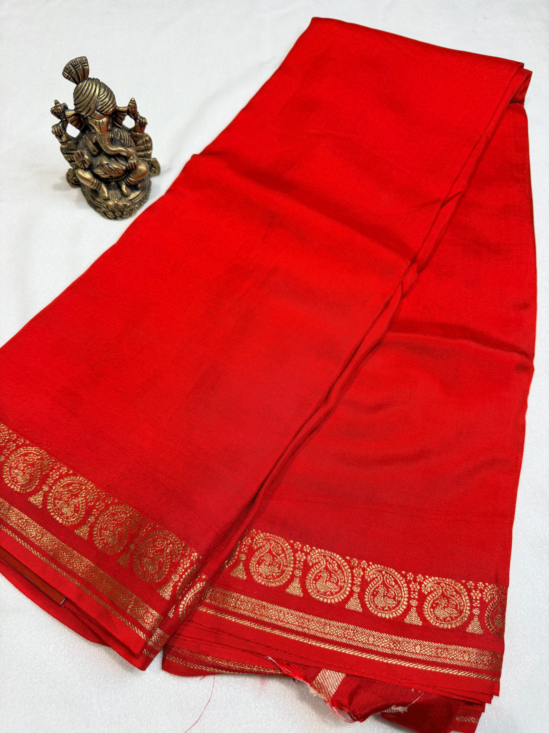 Crepe Silk with Mango Border-Orange