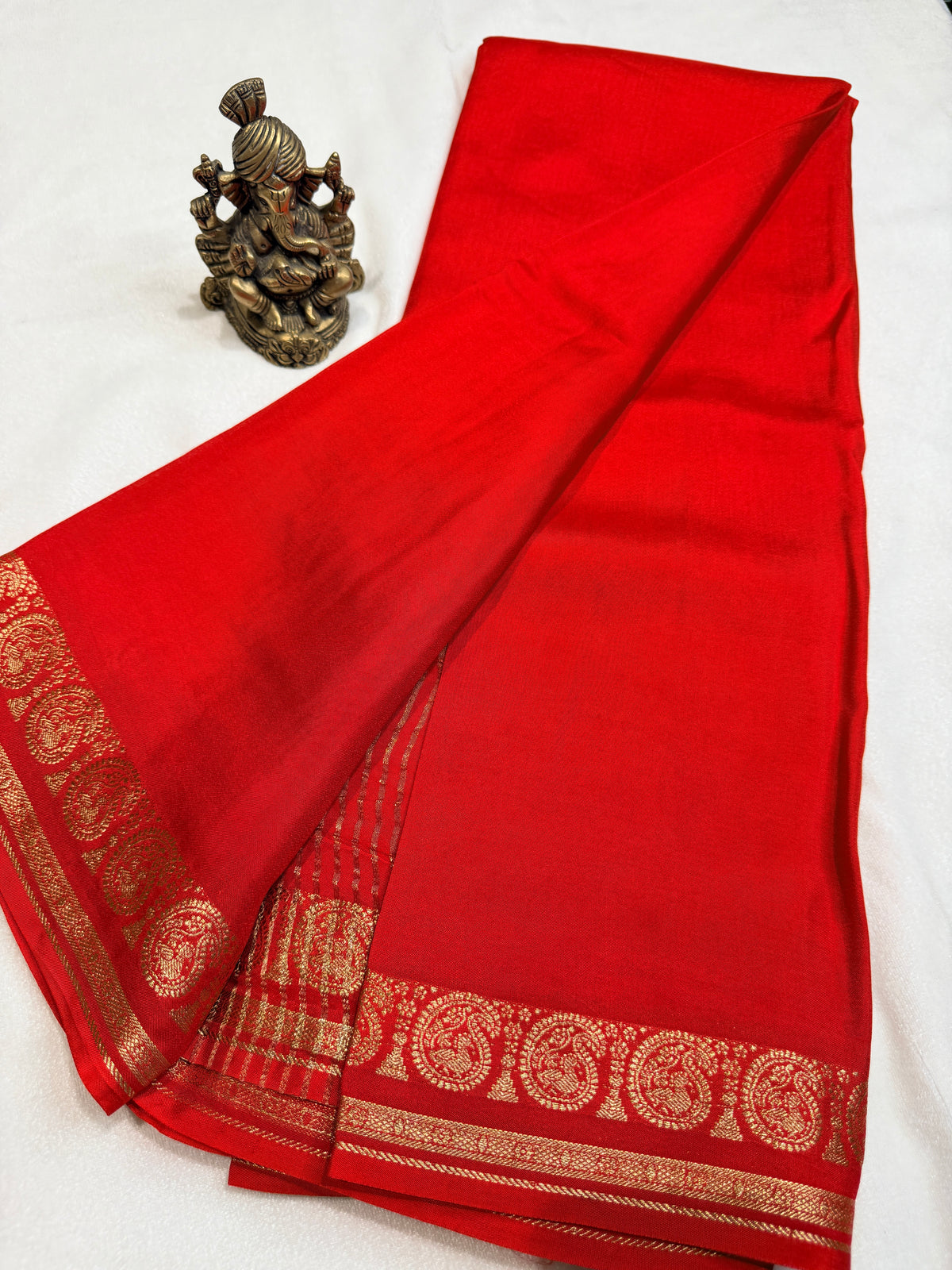 Crepe Silk with Mango Border-Orange