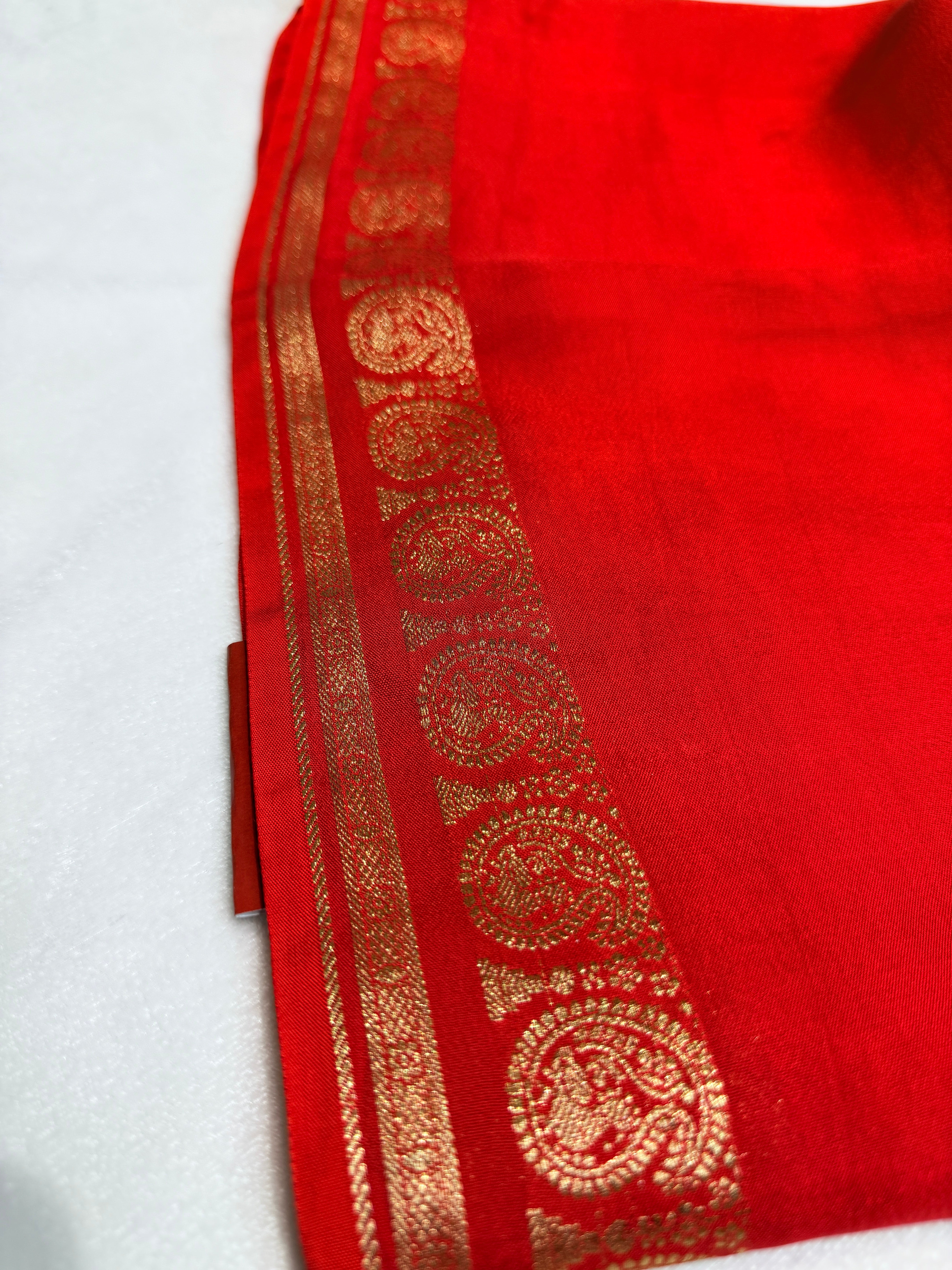 Crepe Silk with Mango Border-Orange