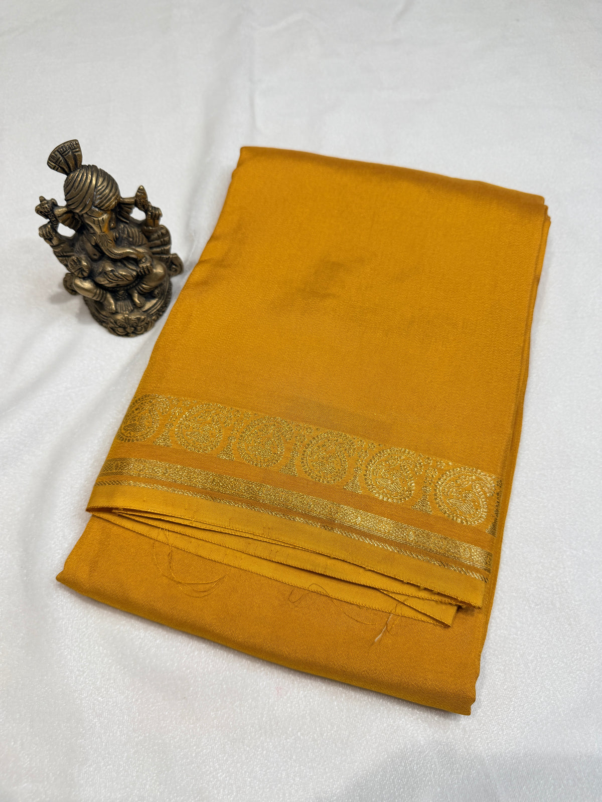 Crepe Silk with Mango Border-Mustard