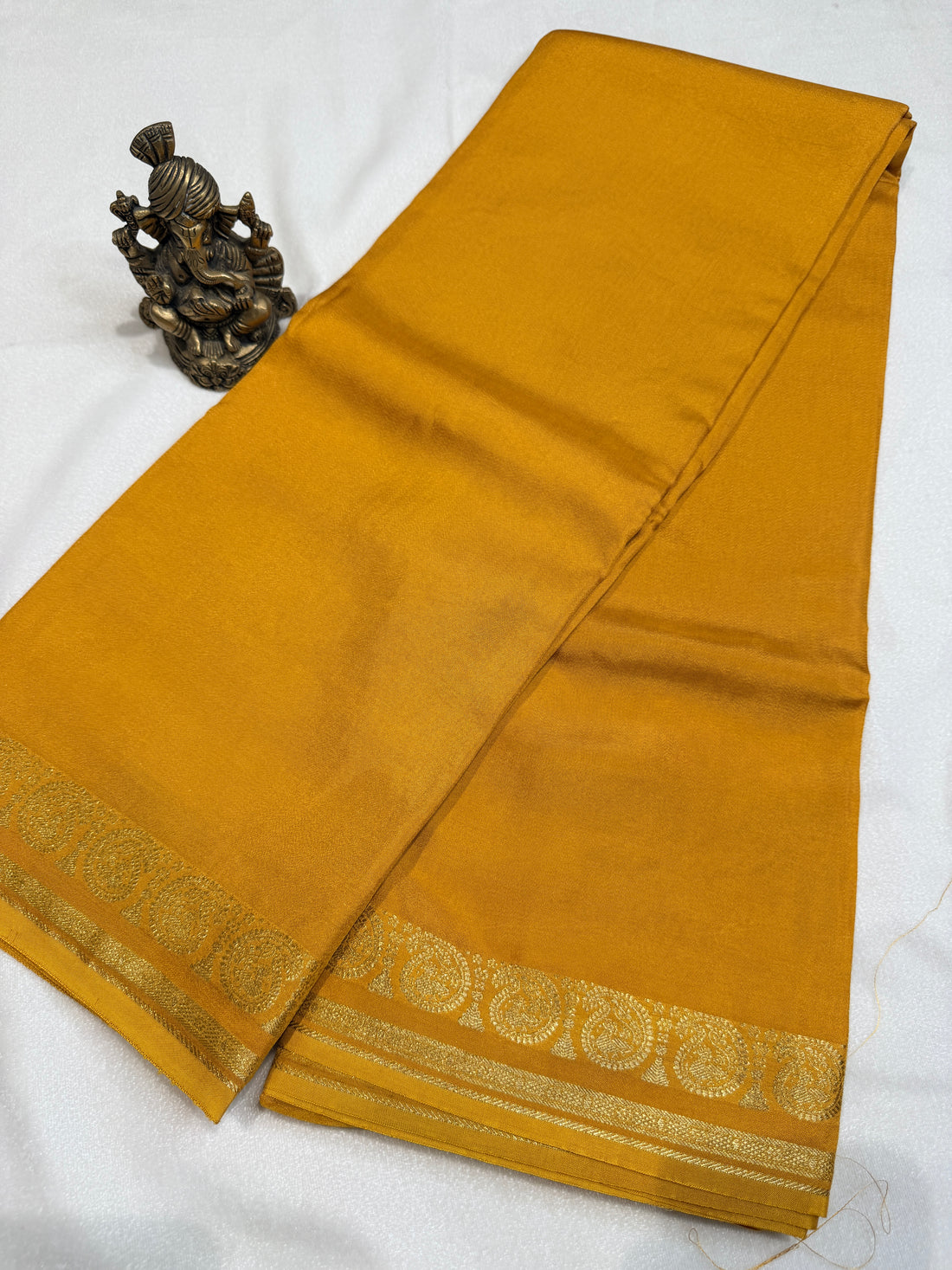 Crepe Silk with Mango Border-Mustard