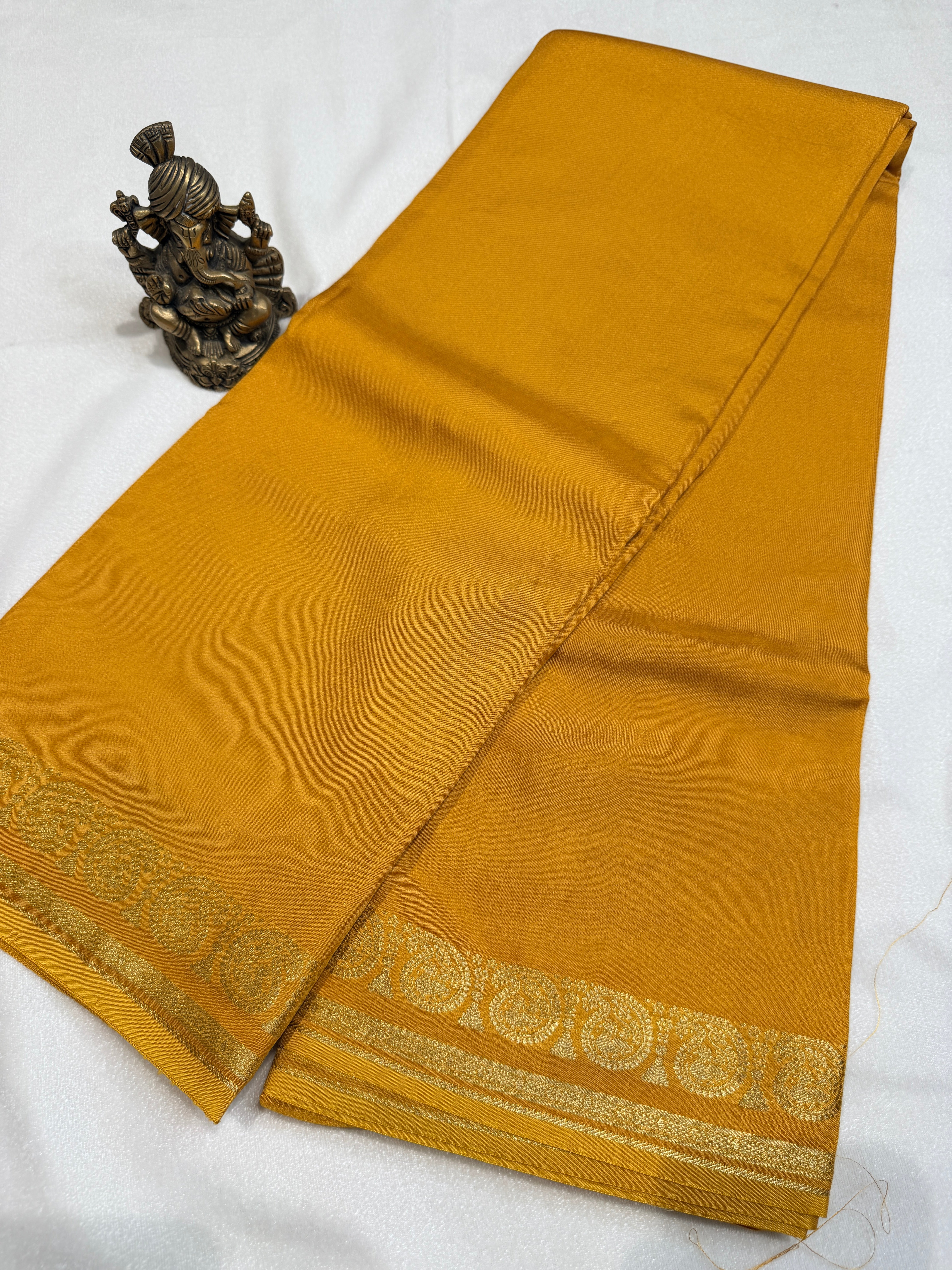 Crepe Silk with Mango Border-Mustard