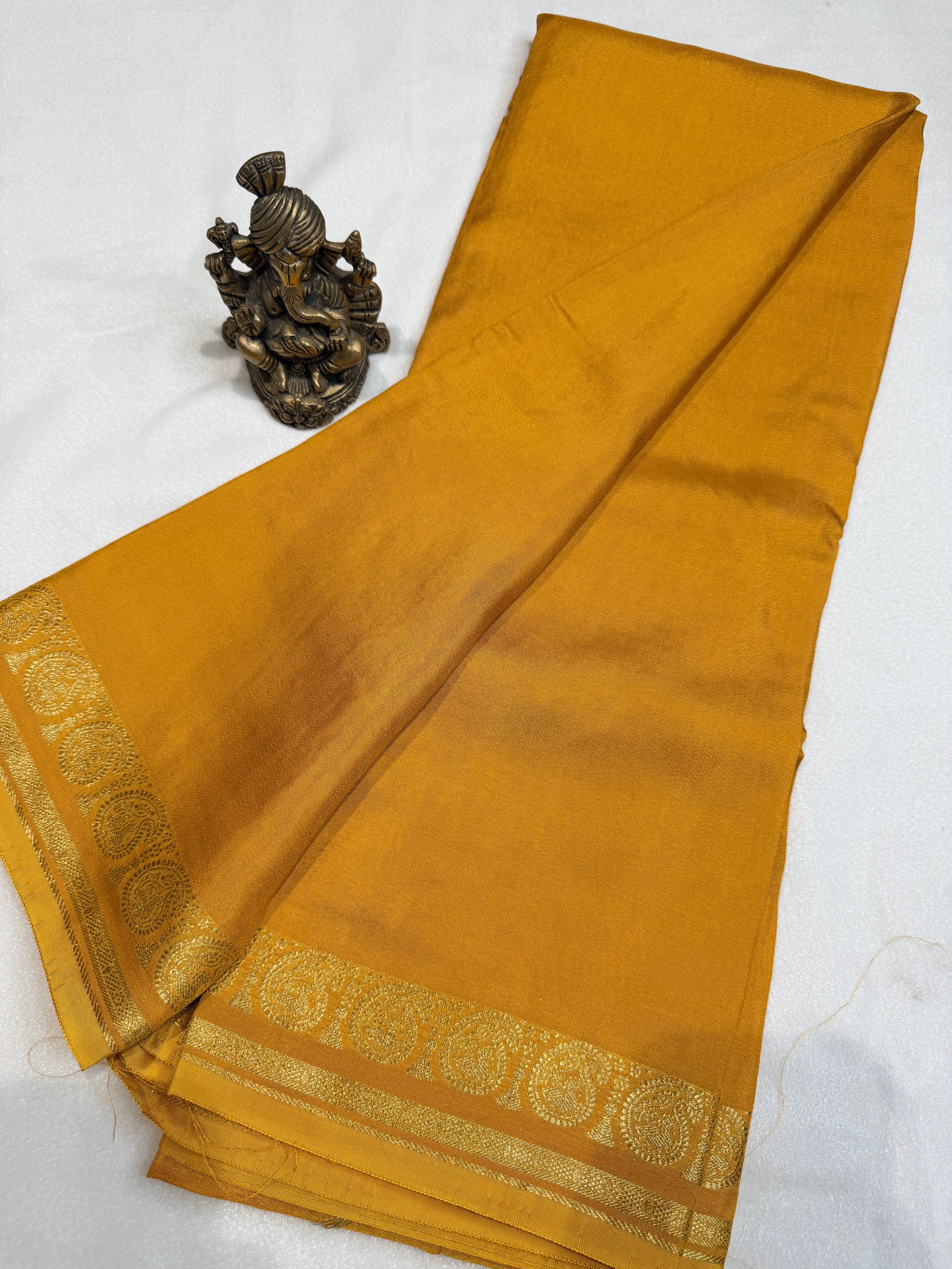 Crepe Silk with Mango Border-Mustard