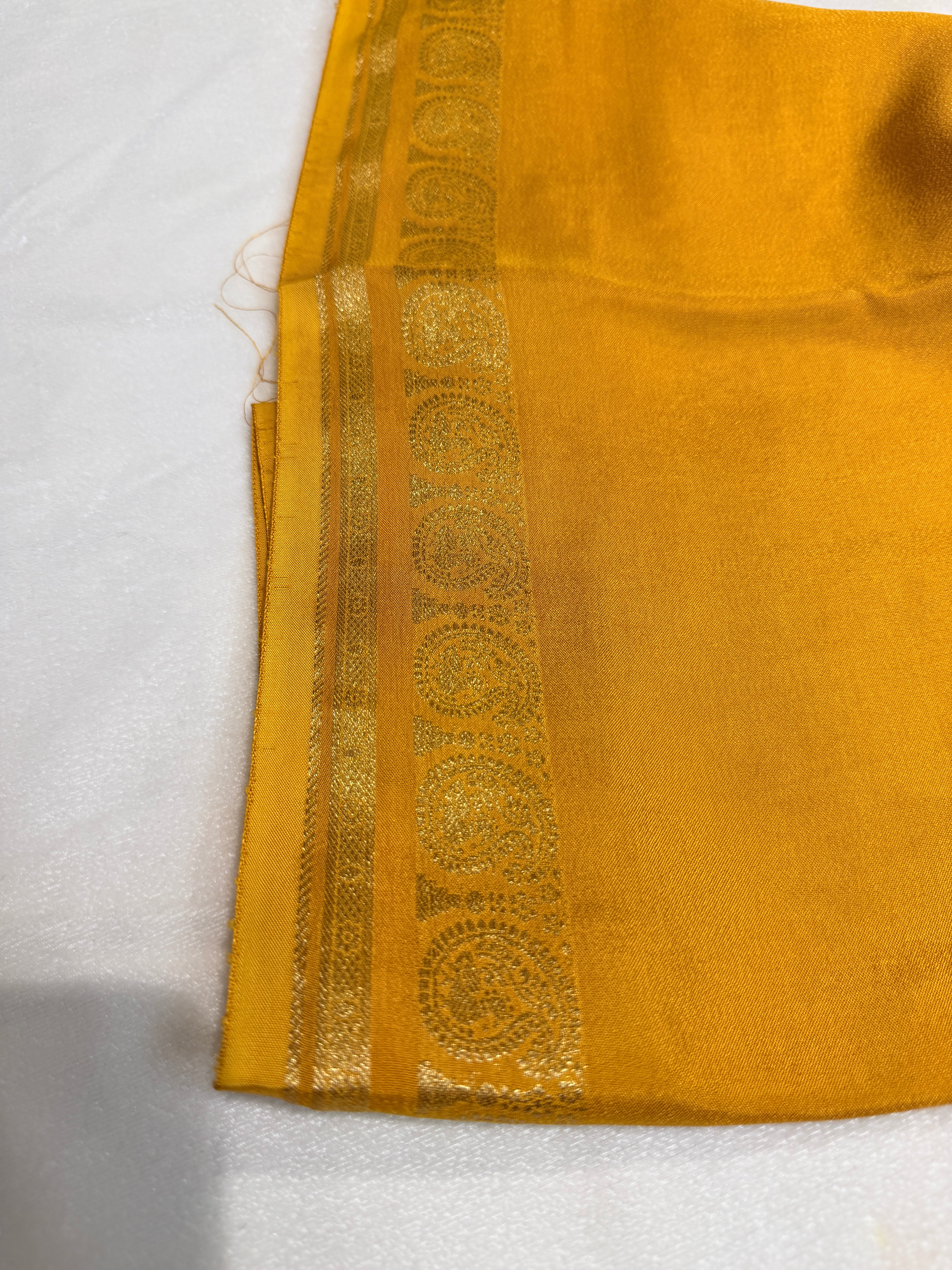 Crepe Silk with Mango Border-Mustard