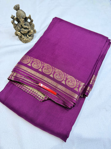 Crepe Silk with Mango Border-Purple