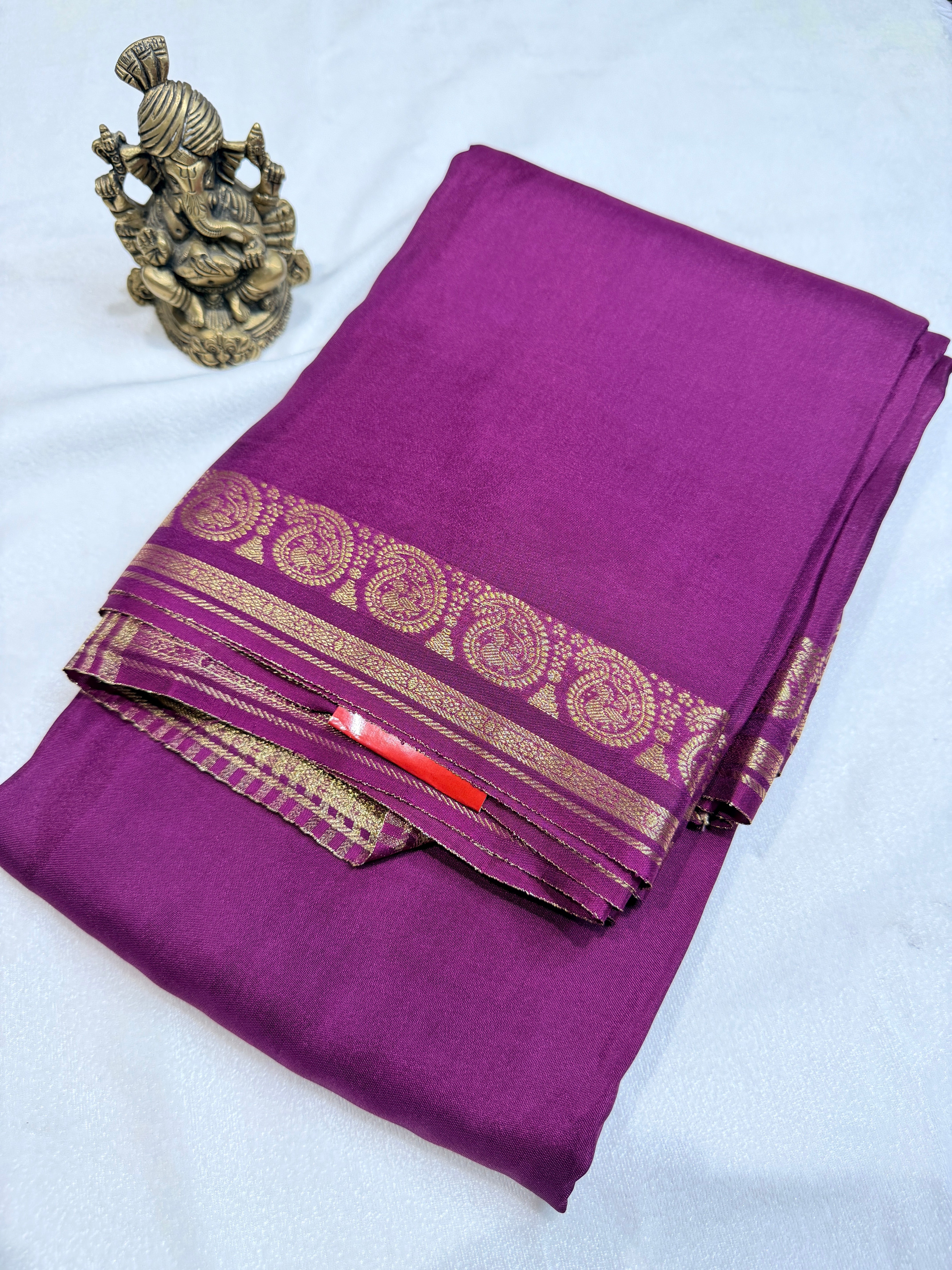 Crepe Silk with Mango Border-Purple