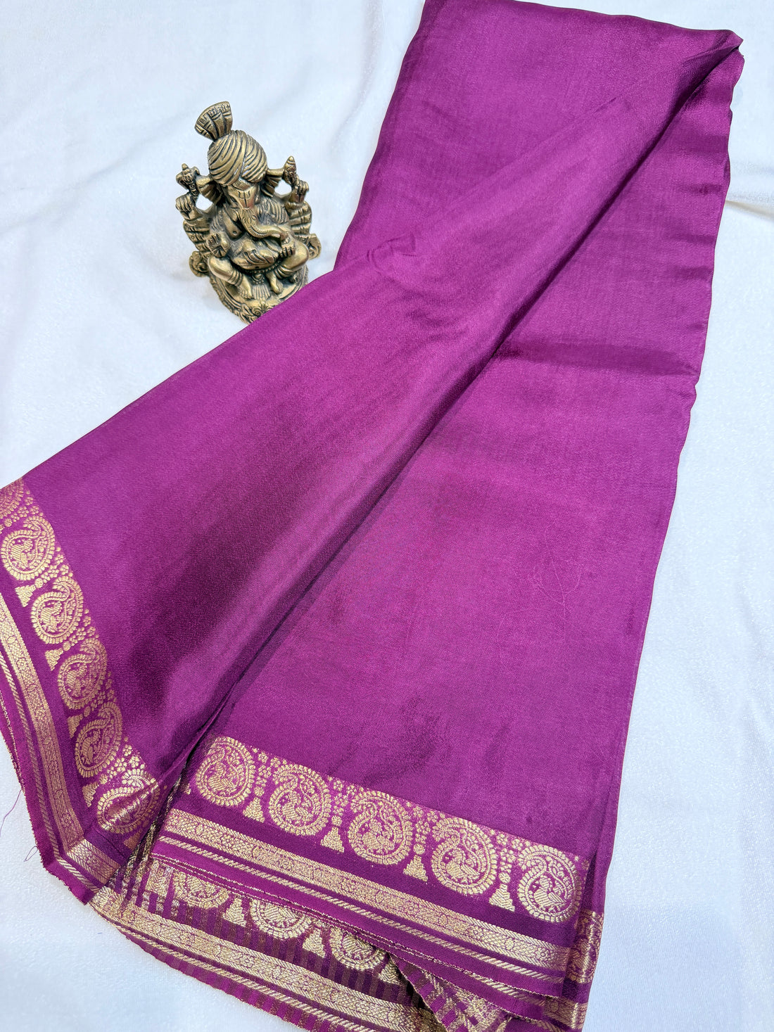 Crepe Silk with Mango Border-Purple