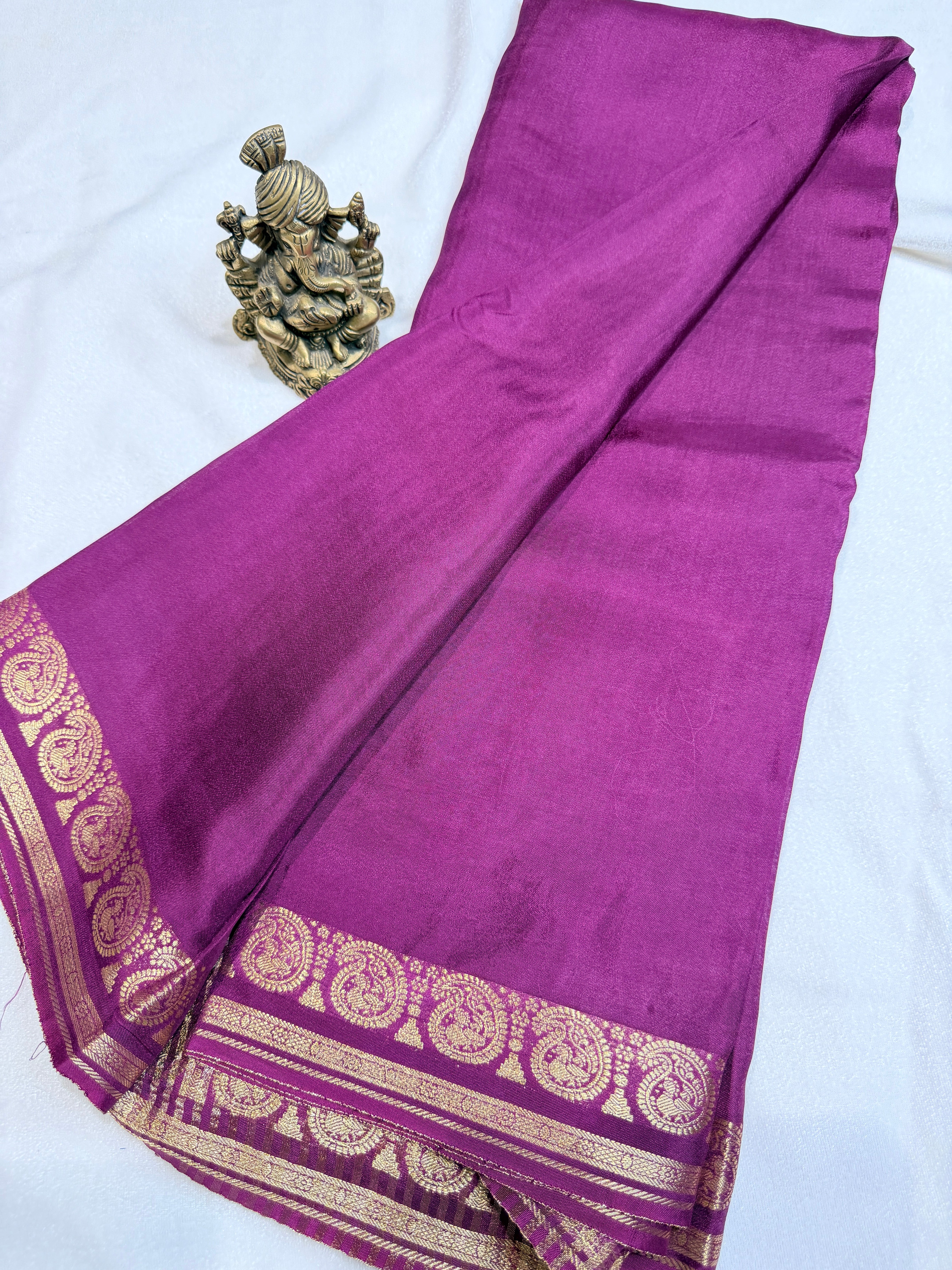 Crepe Silk with Mango Border-Purple