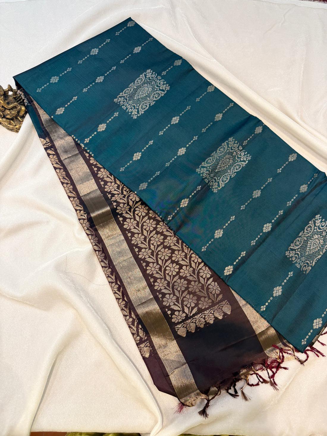 Soft Silk Peacock Blue and Wine saree
