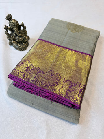 Pure Handloom Kanjivaram-Greenish Grey