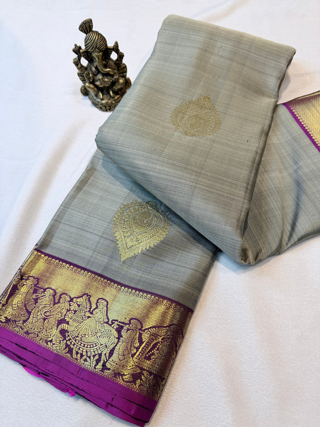 Pure Handloom Kanjivaram-Greenish Grey
