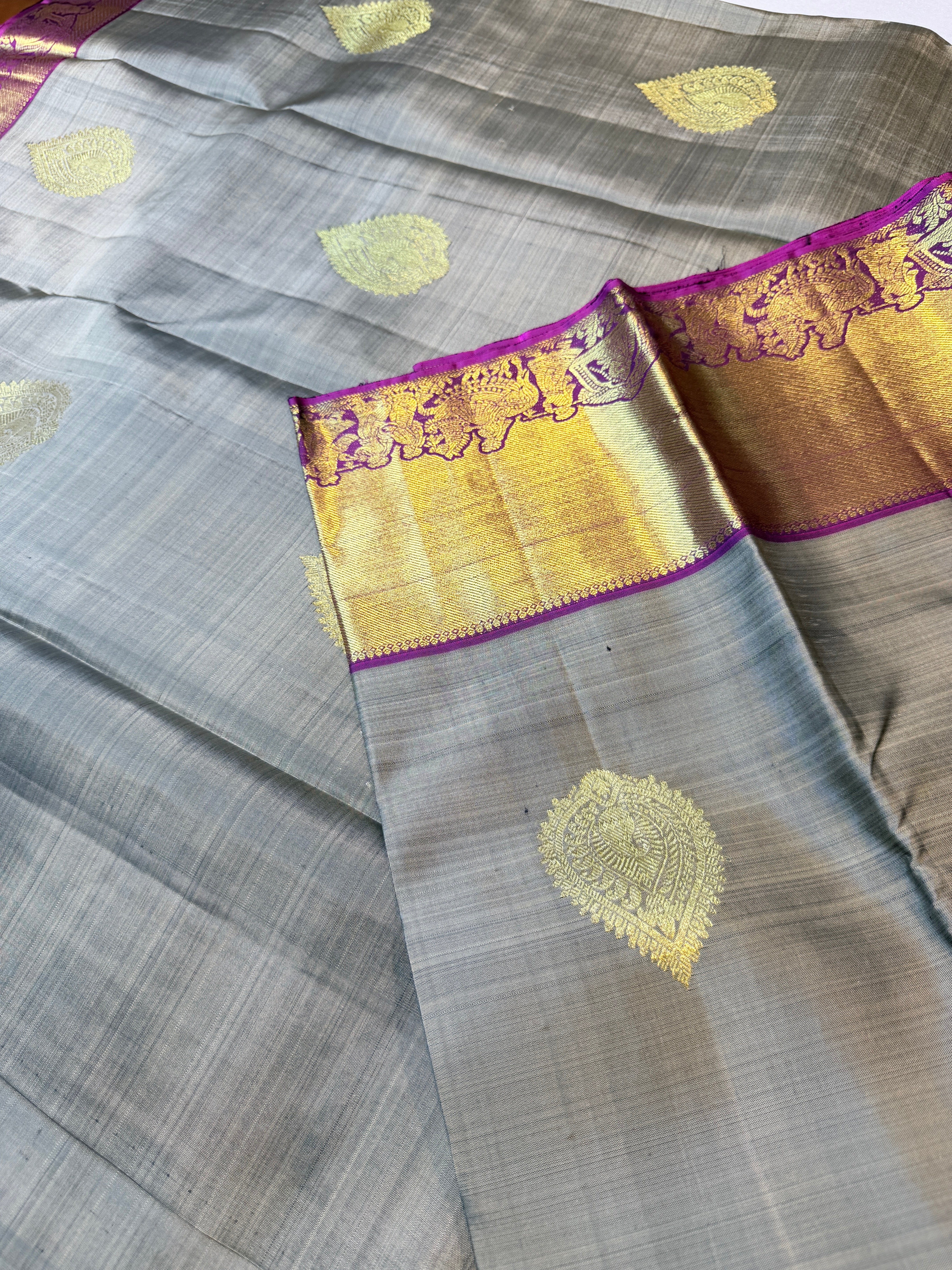 Pure Handloom Kanjivaram-Greenish Grey