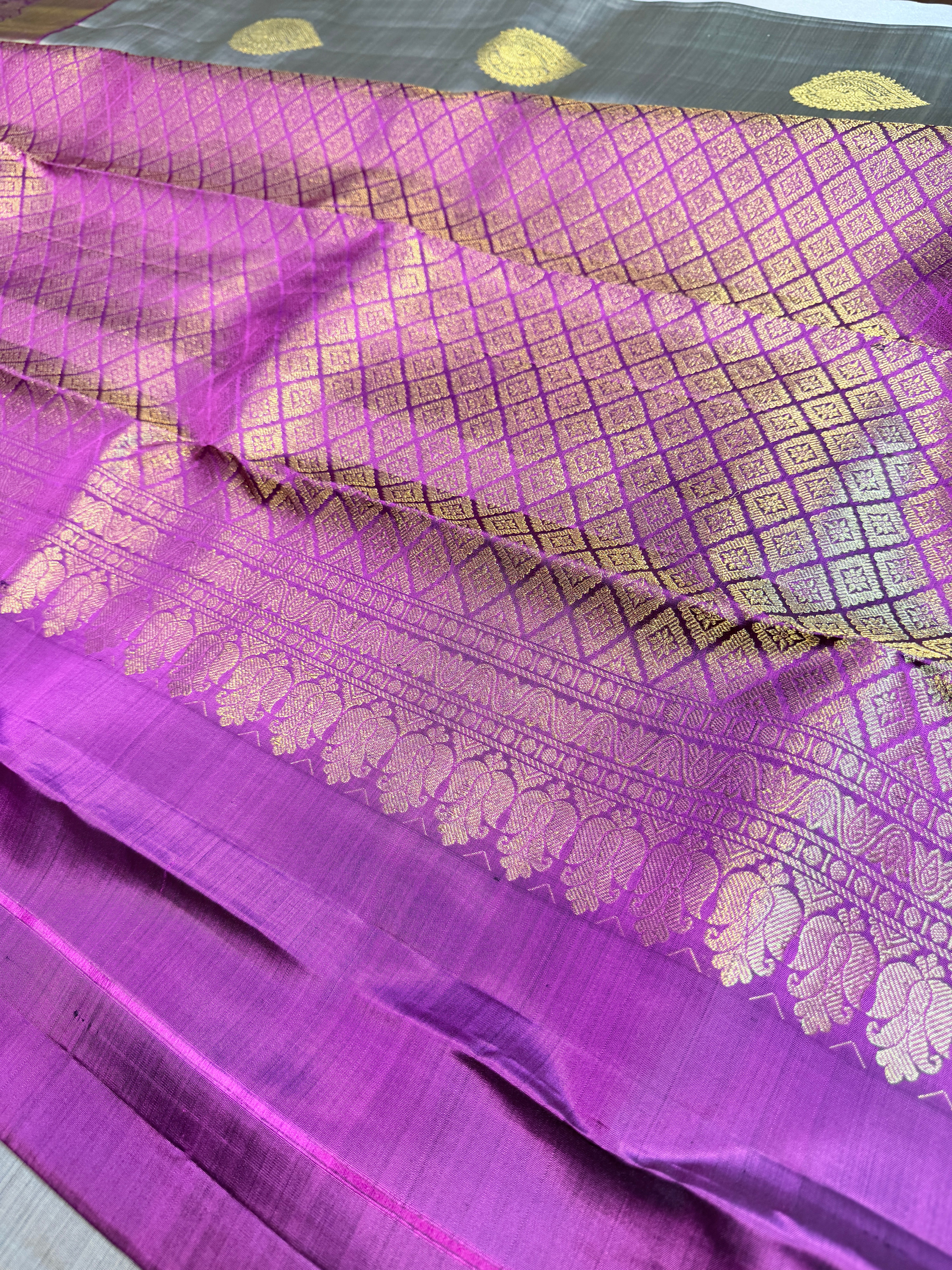 Pure Handloom Kanjivaram-Greenish Grey