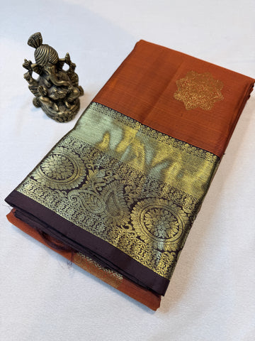 Pure Handloom Kanjivaram- Rust Orange