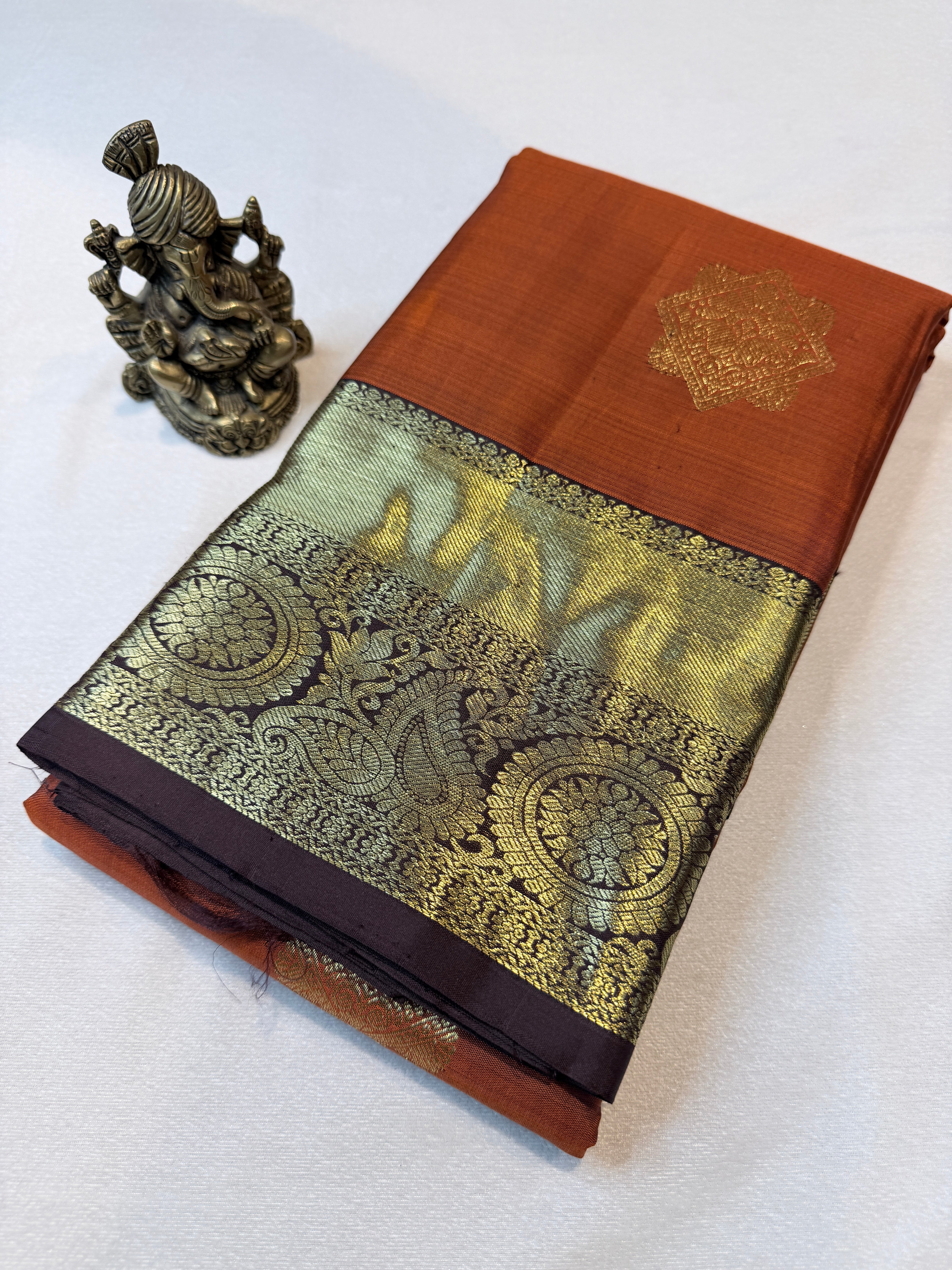 Pure Handloom Kanjivaram- Rust Orange