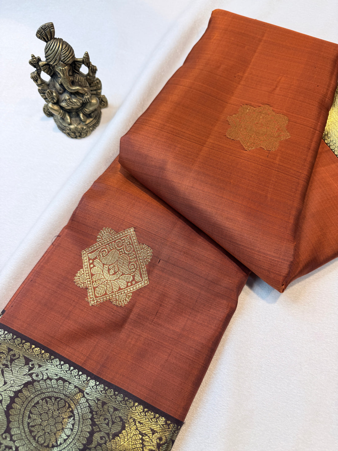 Pure Handloom Kanjivaram- Rust Orange