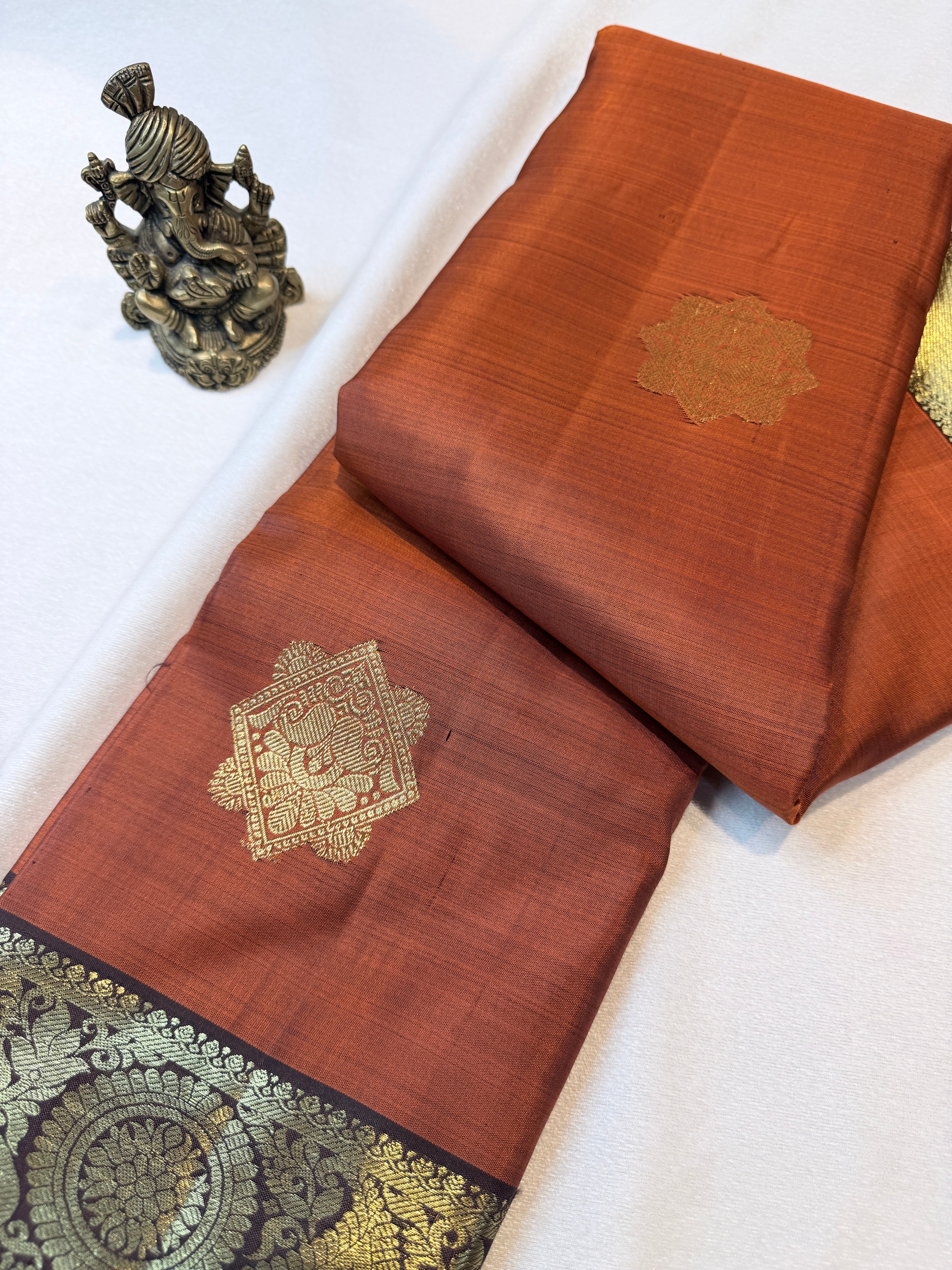 Pure Handloom Kanjivaram- Rust Orange