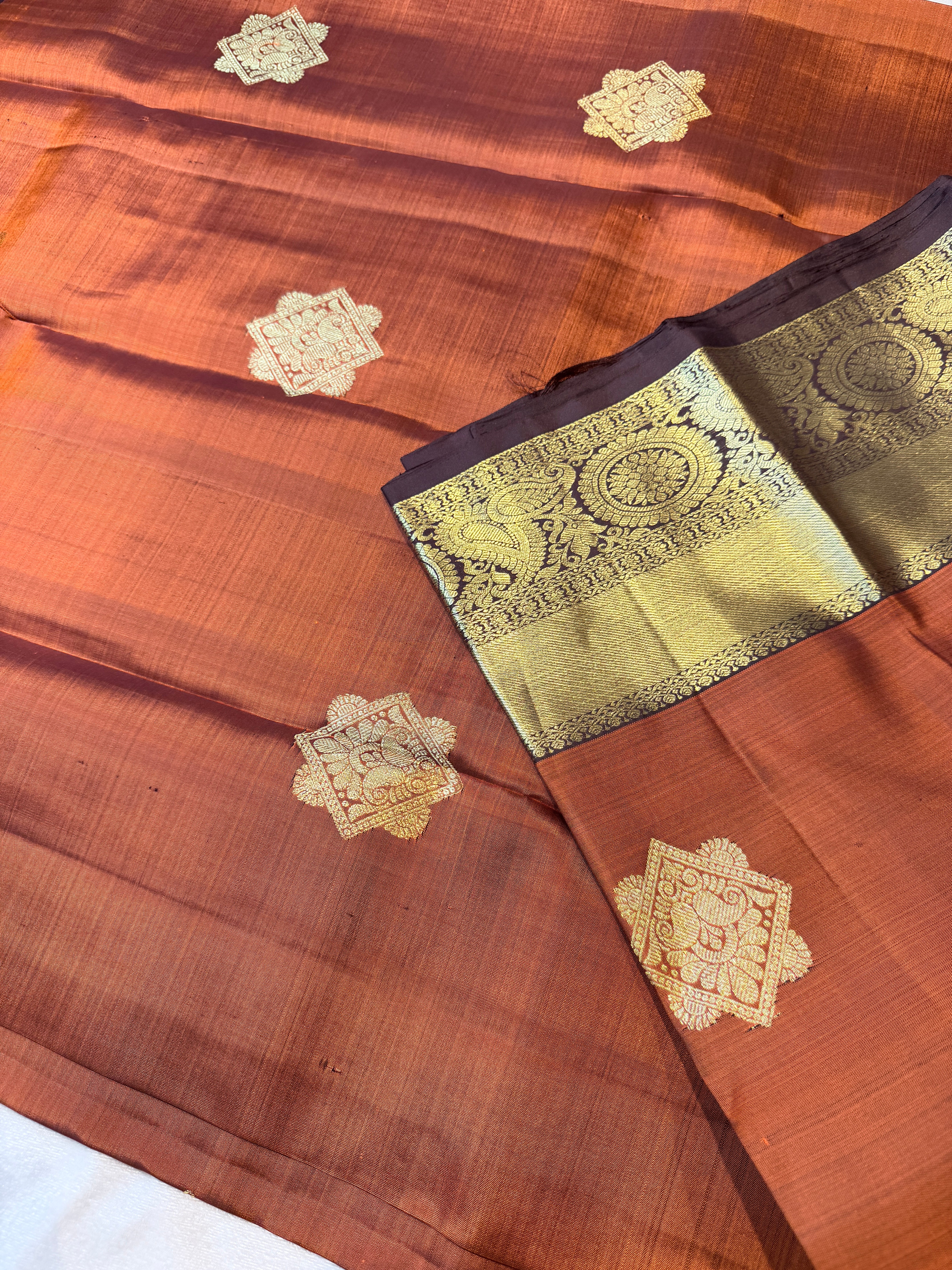 Pure Handloom Kanjivaram- Rust Orange
