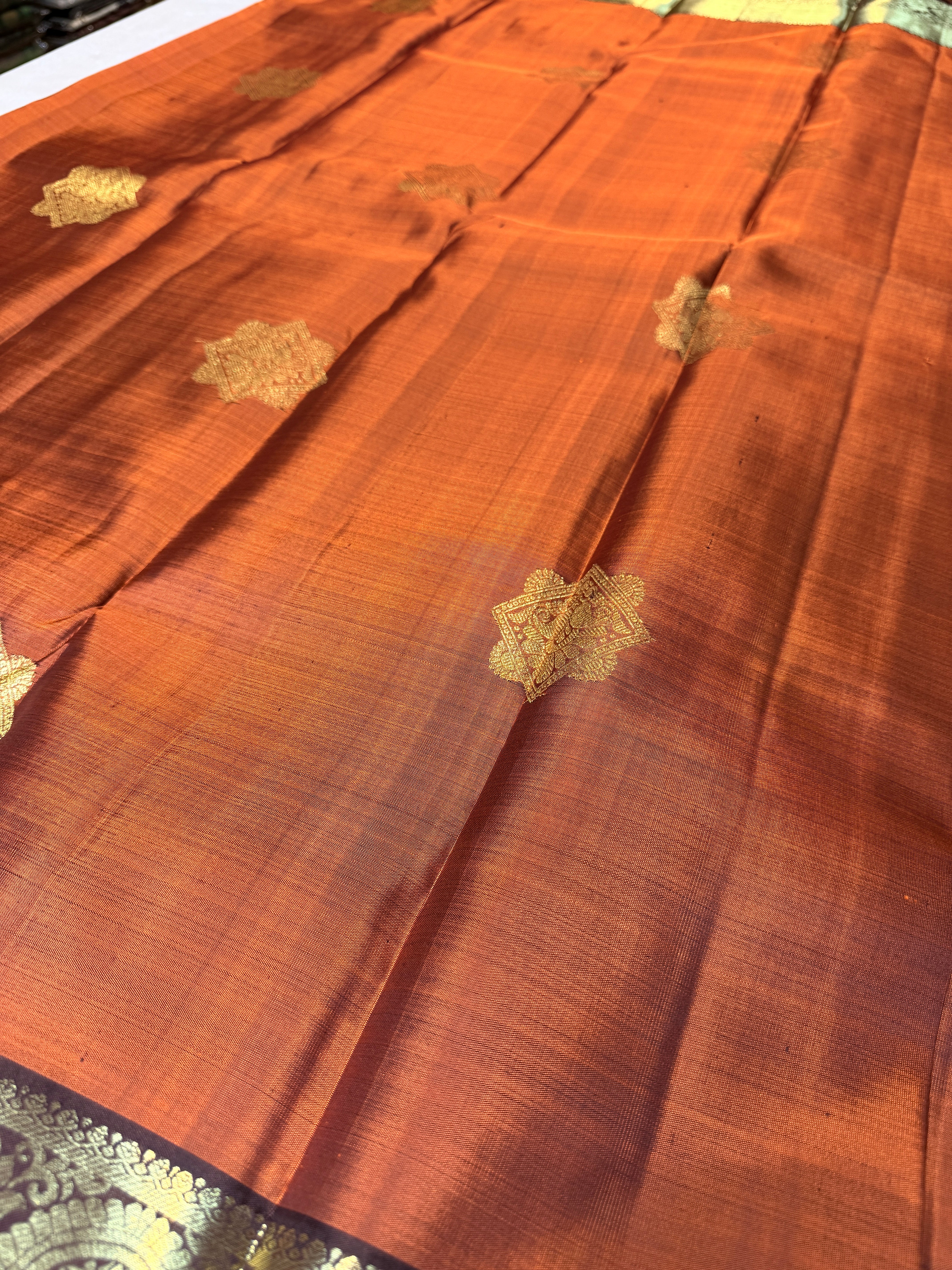 Pure Handloom Kanjivaram- Rust Orange
