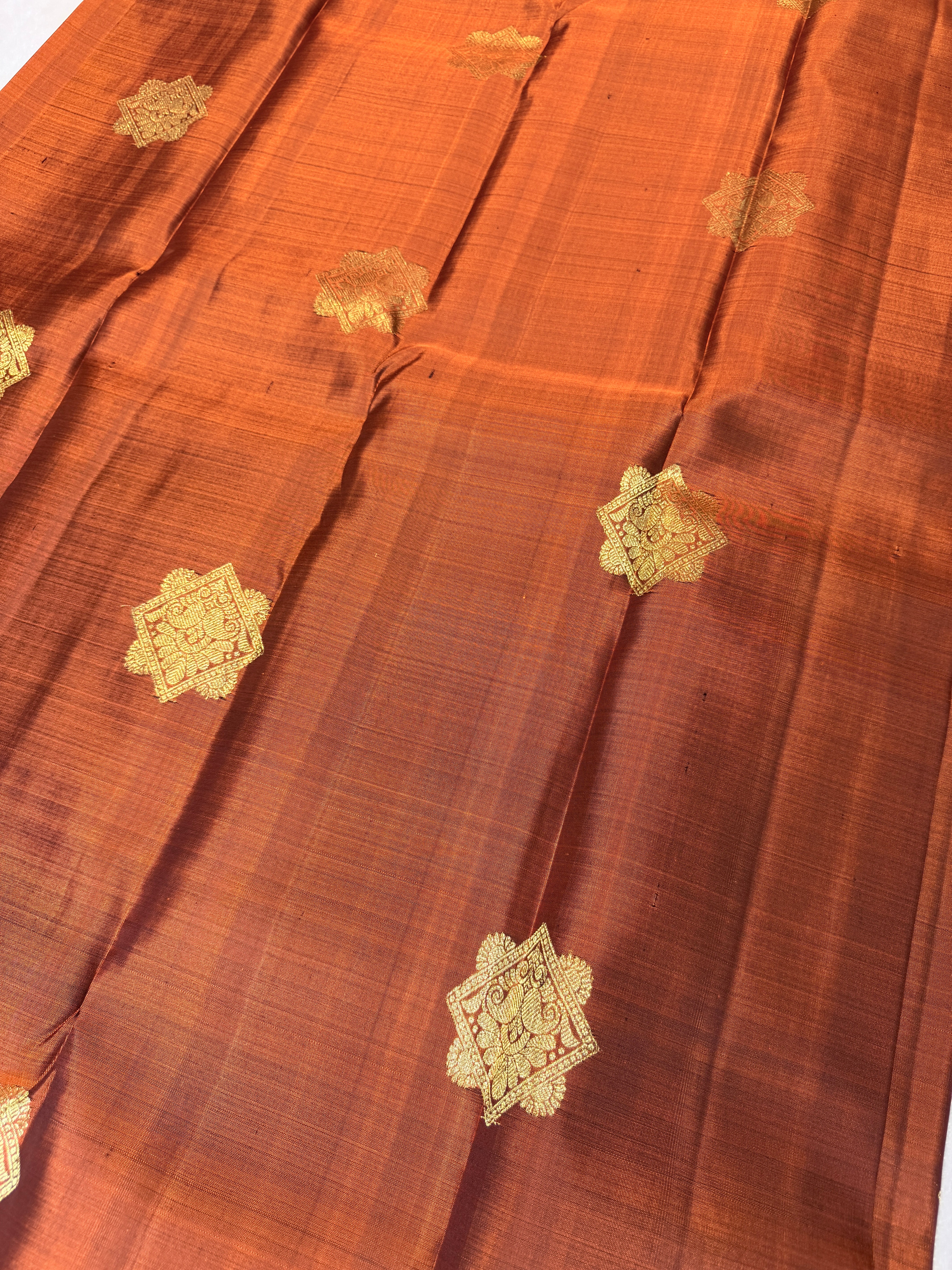 Pure Handloom Kanjivaram- Rust Orange