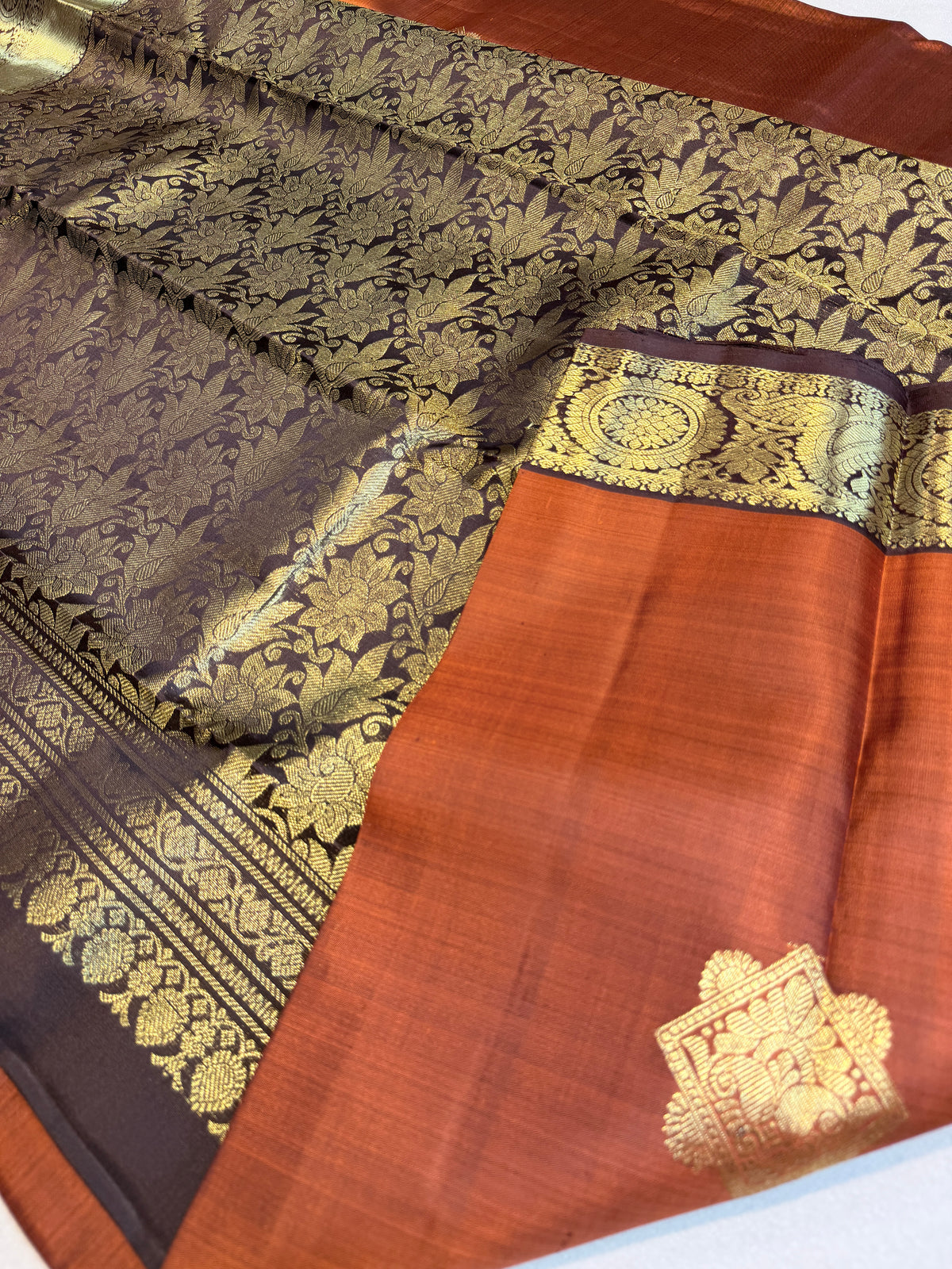 Pure Handloom Kanjivaram- Rust Orange