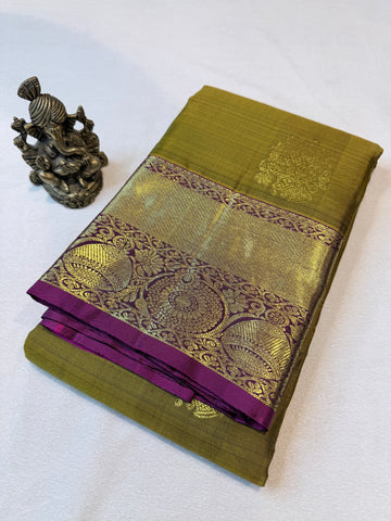 Pure Handloom Kanjivaram- Mehendi Green and Megenta