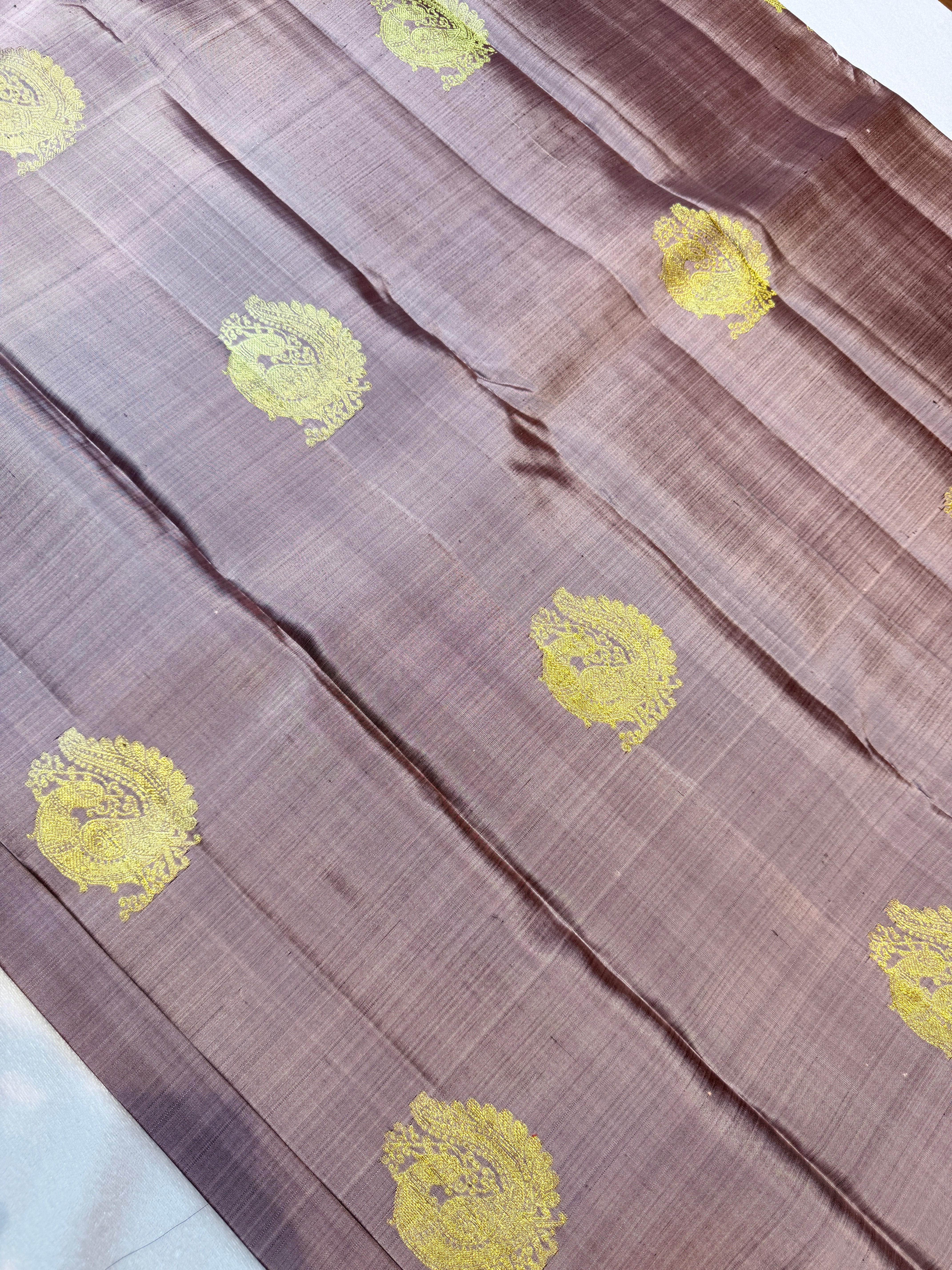 Pure Handloom Kanjivaram-Onion Brown