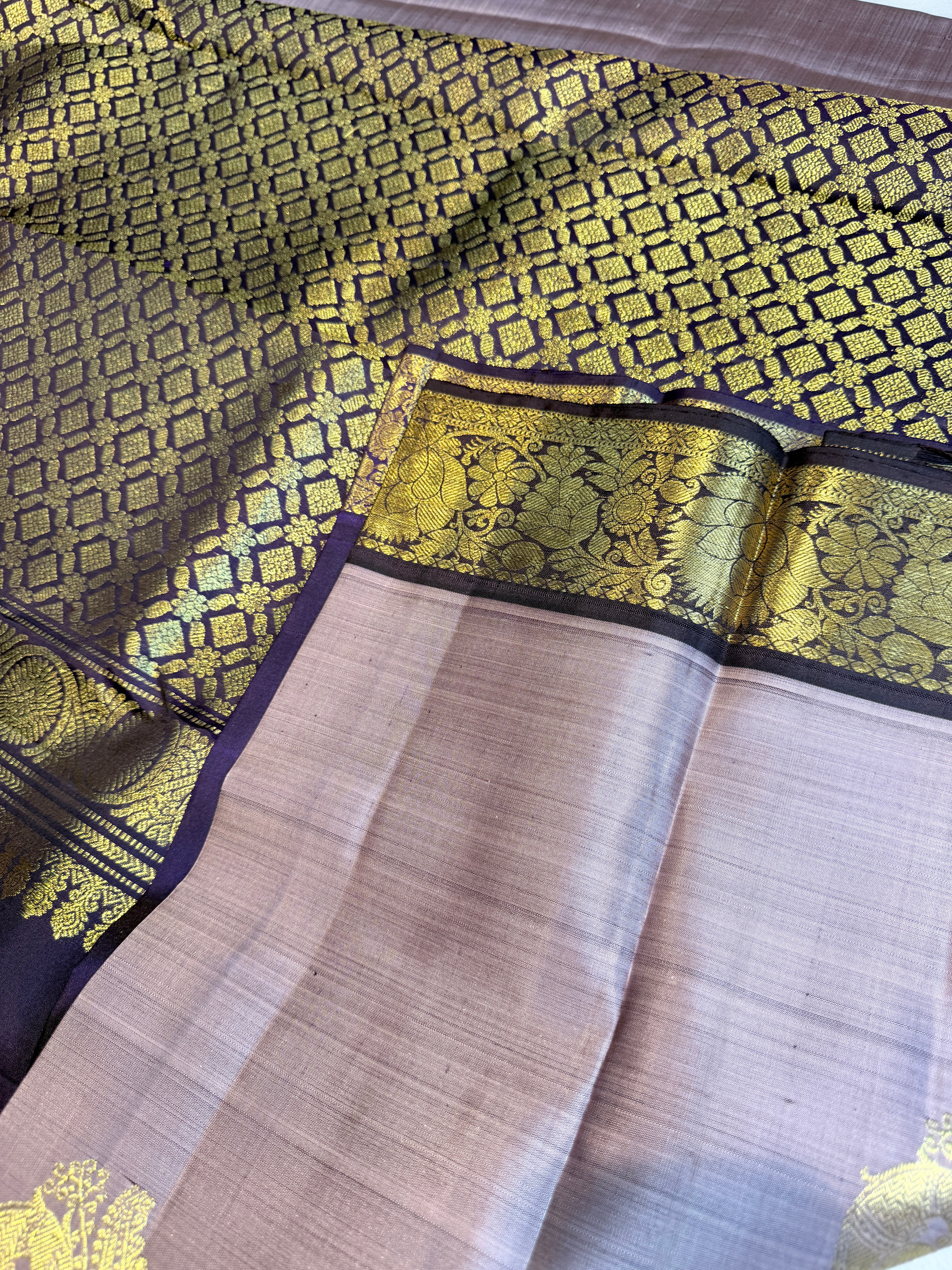 Pure Handloom Kanjivaram-Onion Brown
