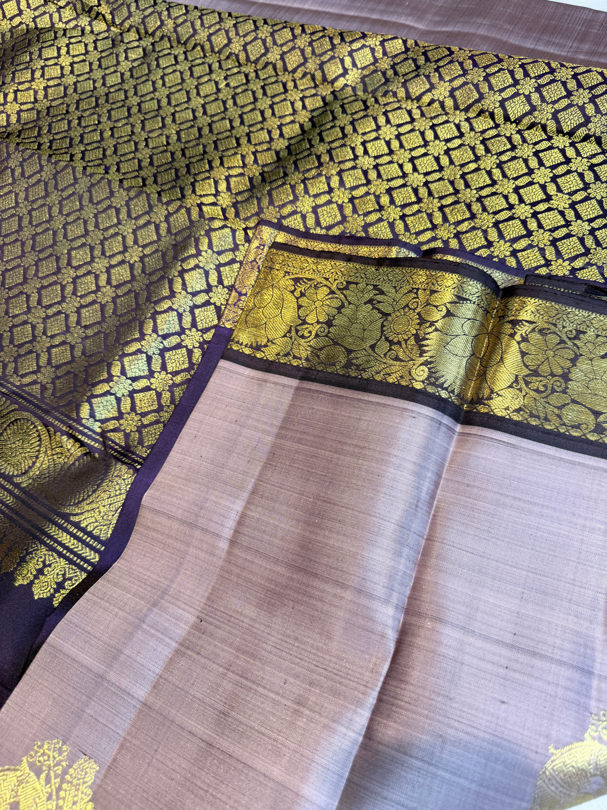 Pure Handloom Kanjivaram-Onion Brown