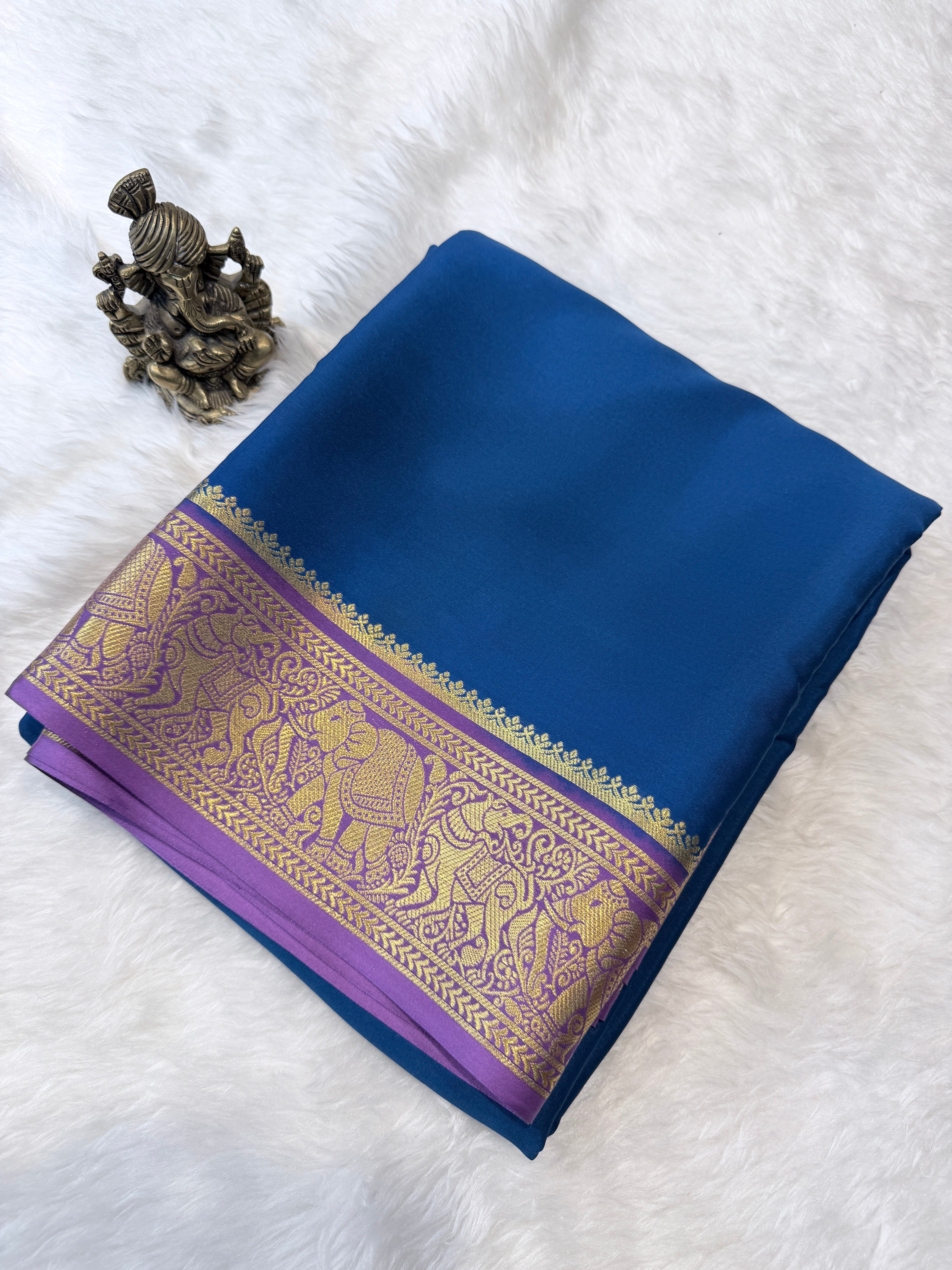 Pure Mysore Crepe Silk- Peacock Blue