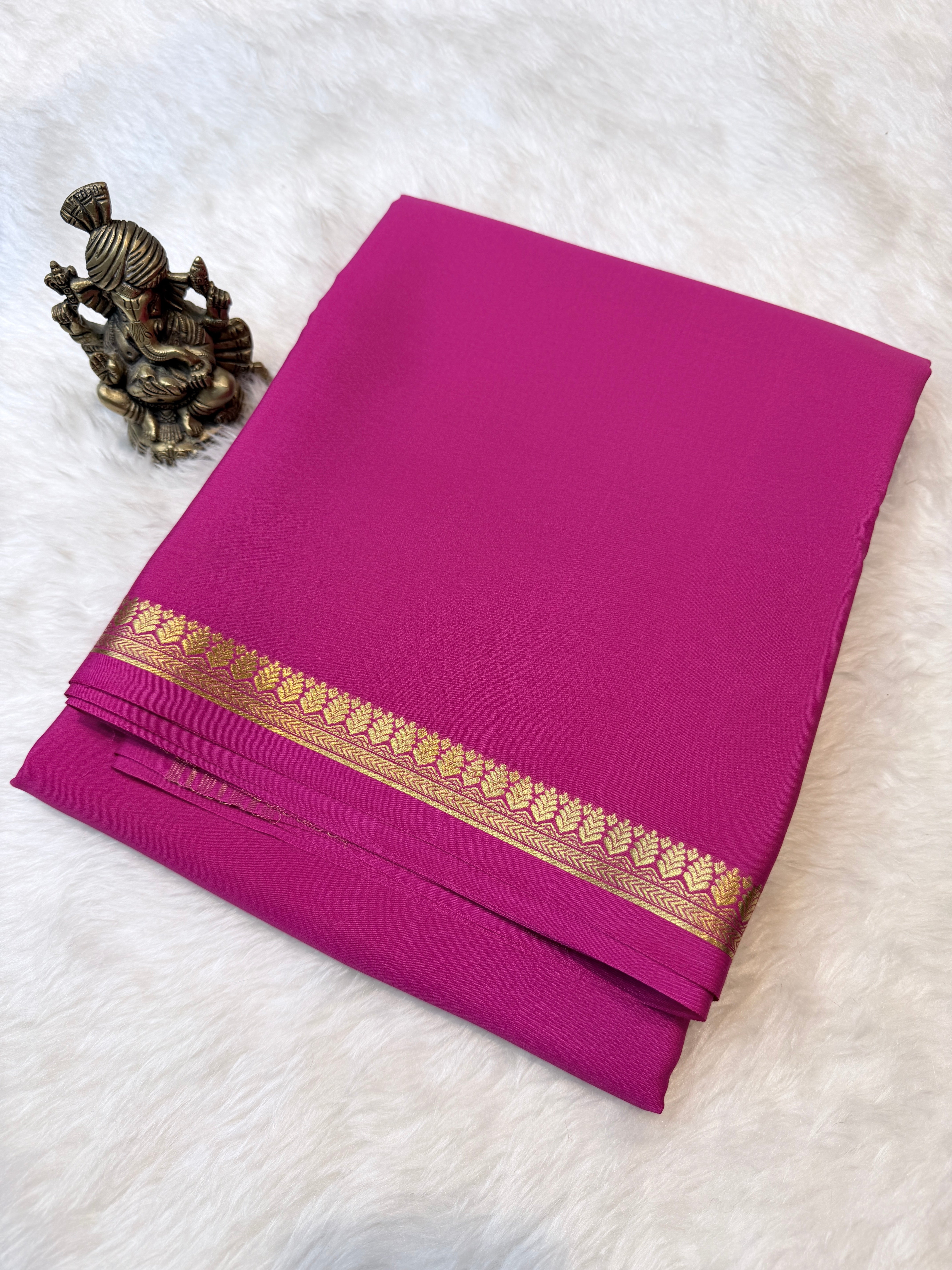 Pure Mysore Crepe Silk Small Border Dark Pink