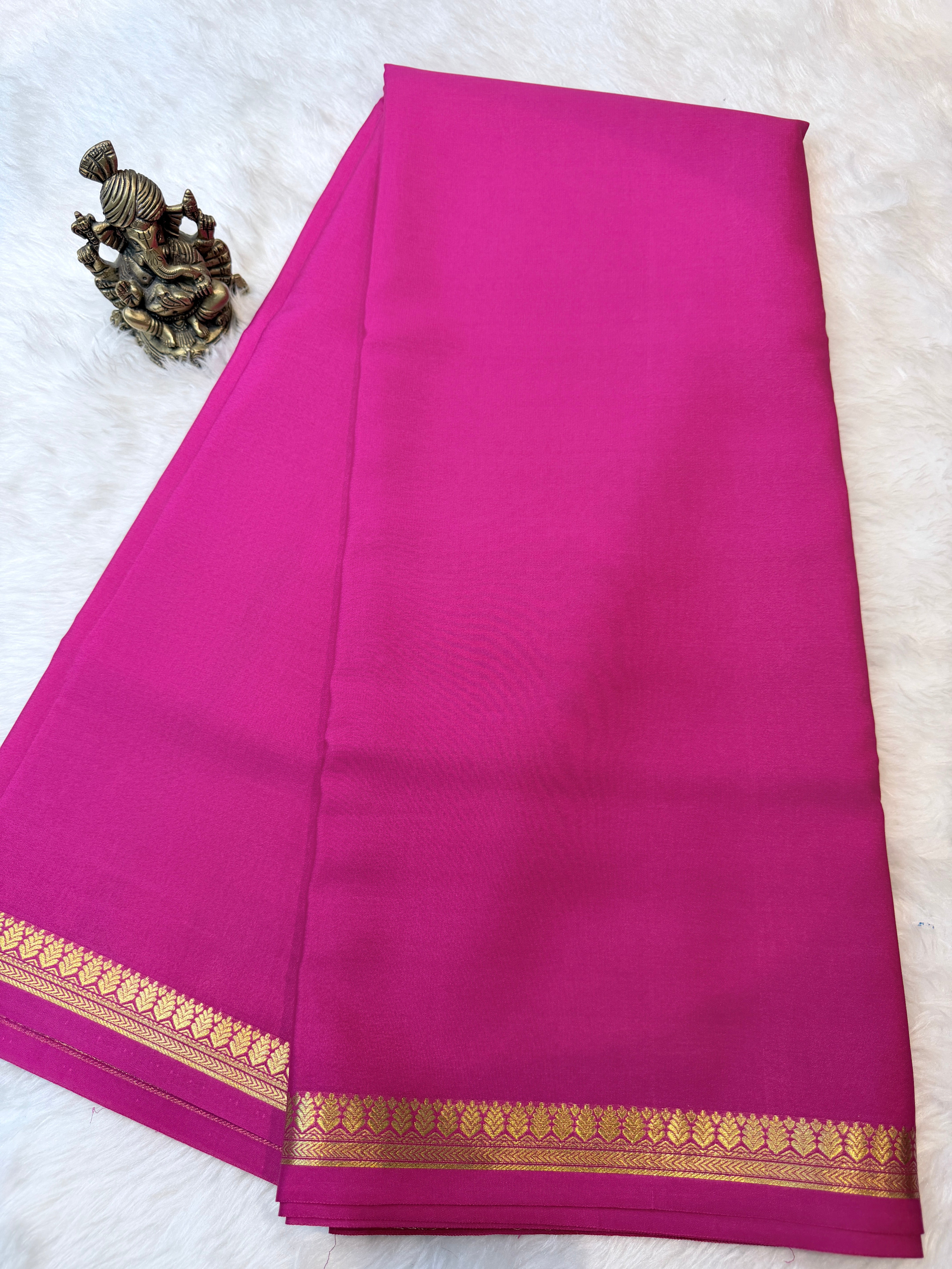 Pure Mysore Crepe Silk Small Border Dark Pink