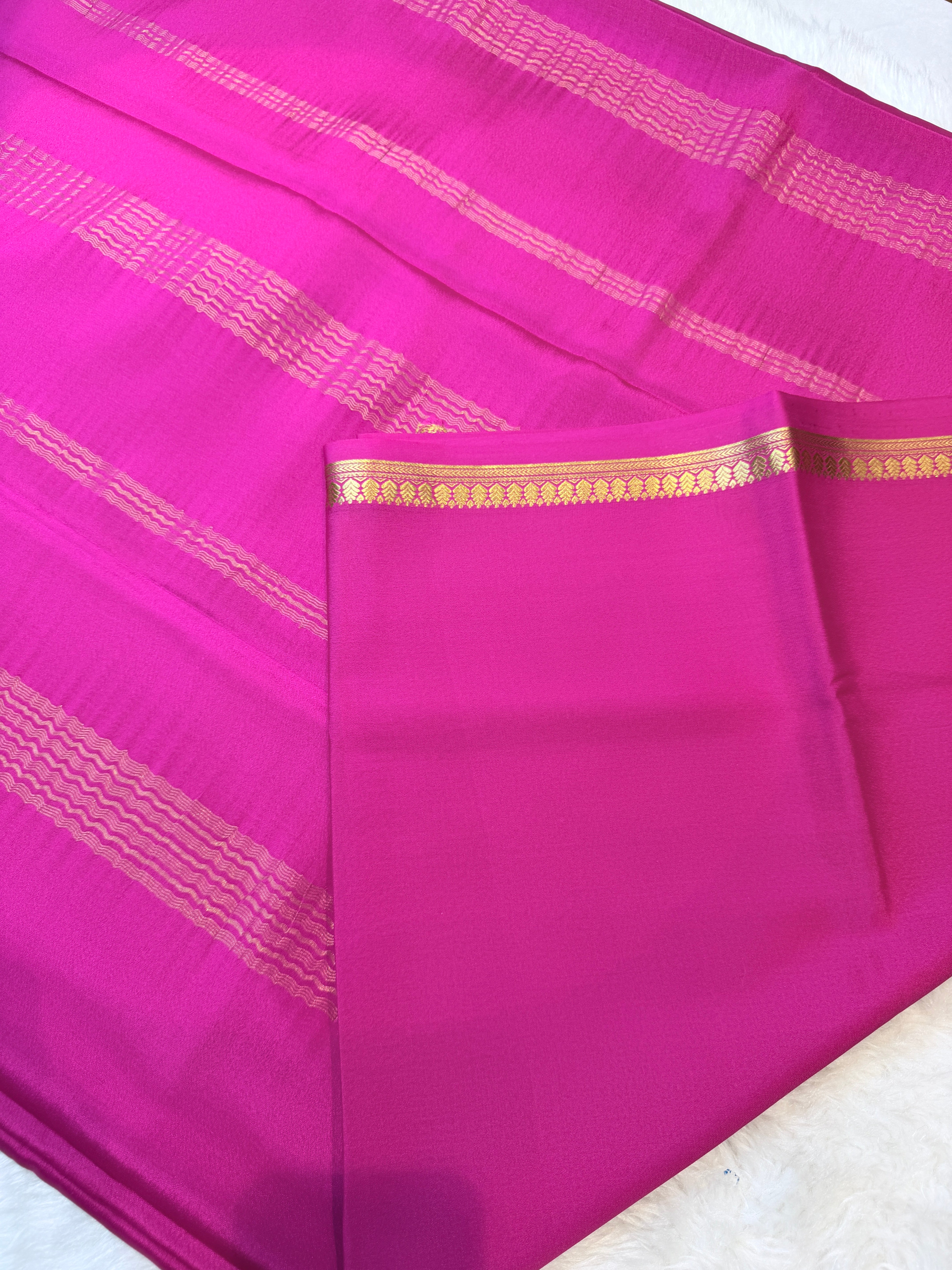 Pure Mysore Crepe Silk Small Border Dark Pink