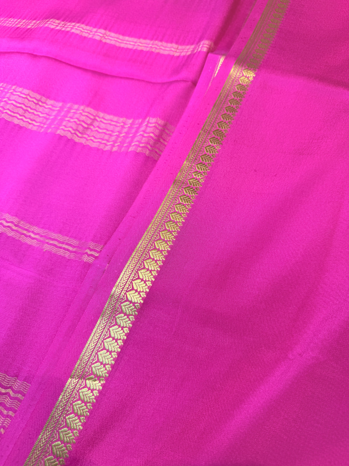 Pure Mysore Crepe Silk Small Border Dark Pink