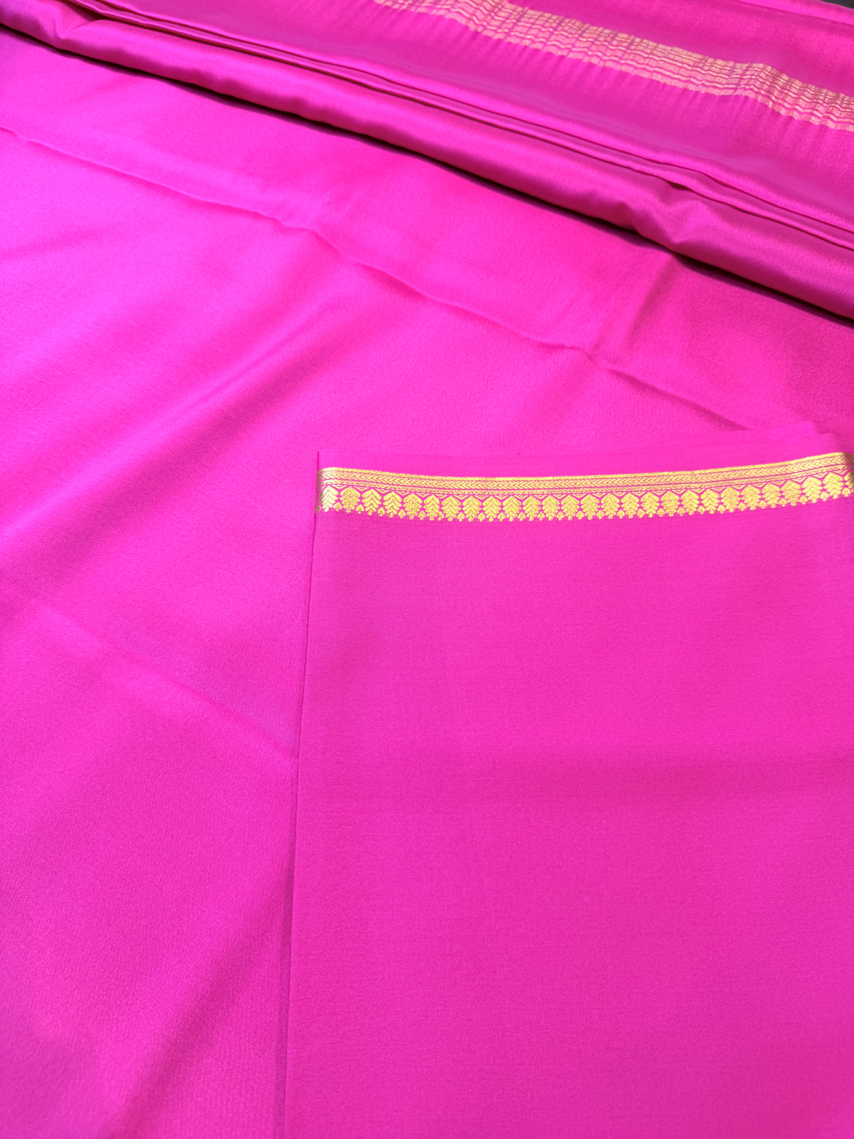 Pure Mysore Crepe Silk Small Border Dark Pink