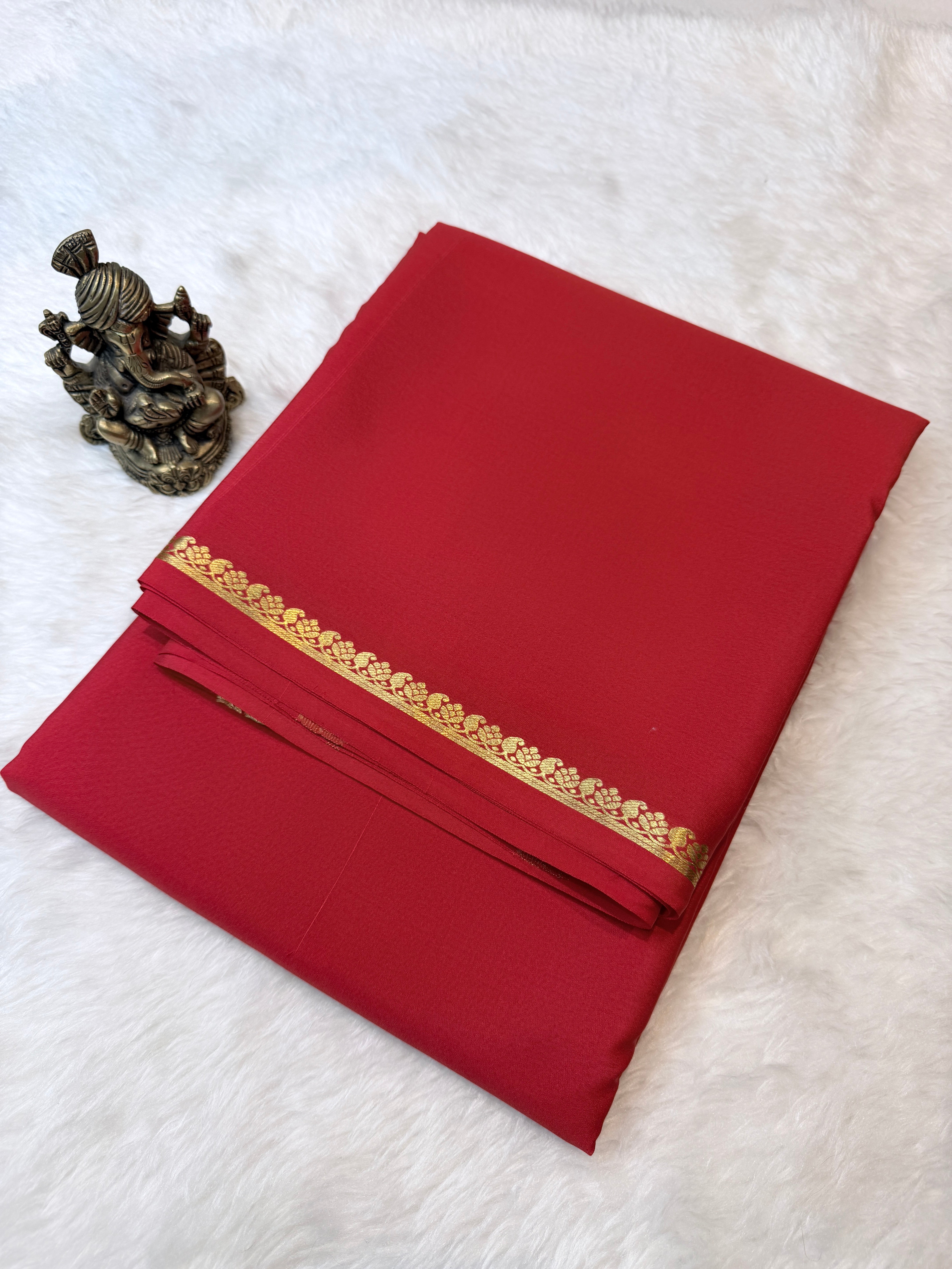 Pure Mysore Crepe Silk Small Border-Red