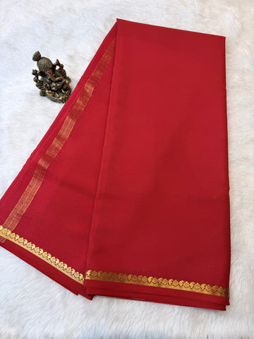 Pure Mysore Crepe Silk Small Border-Red