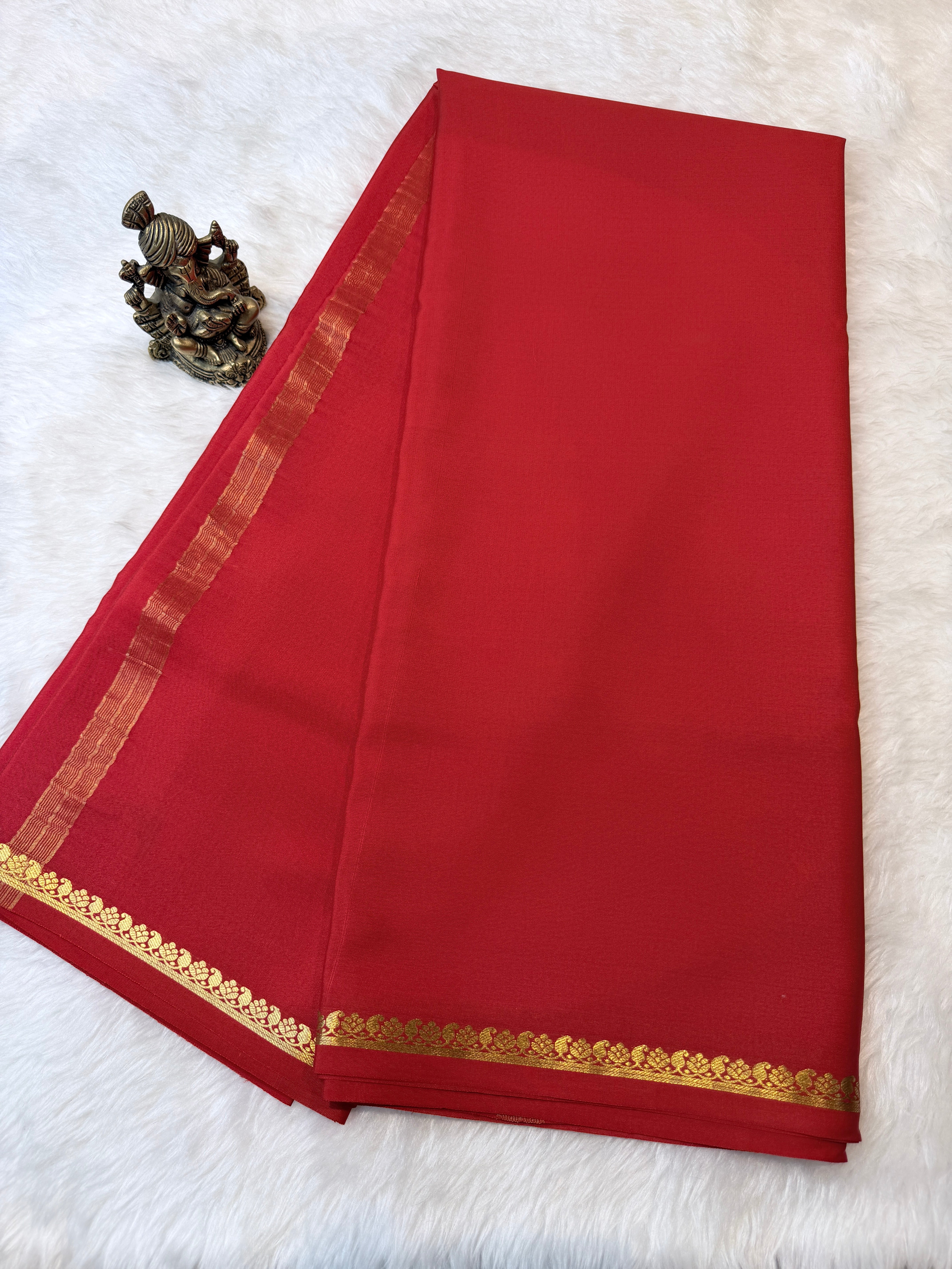 Pure Mysore Crepe Silk Small Border-Red