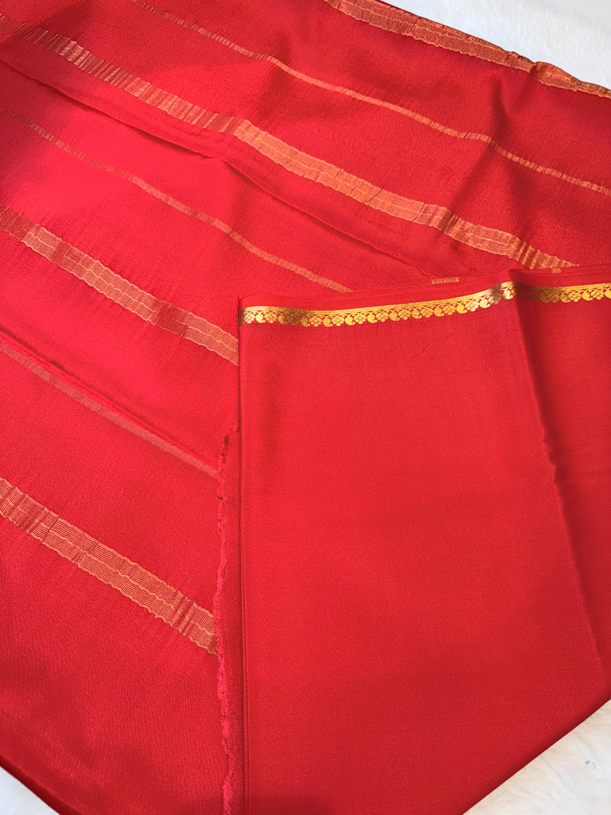 Pure Mysore Crepe Silk Small Border-Red
