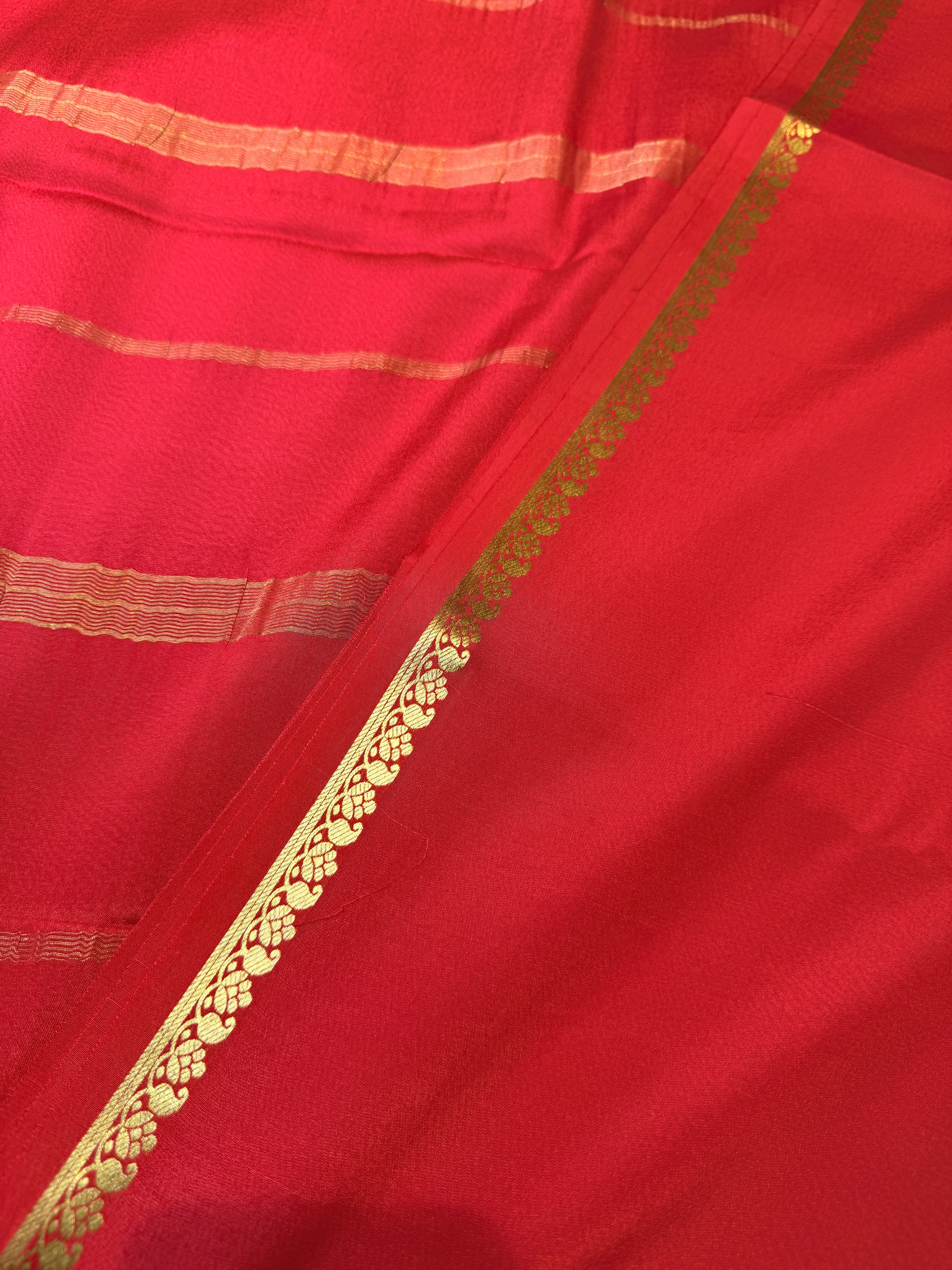Pure Mysore Crepe Silk Small Border-Red