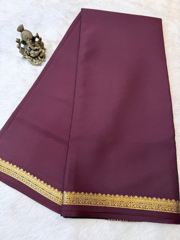 Pure Mysore Crepe Silk Small Border-Brown