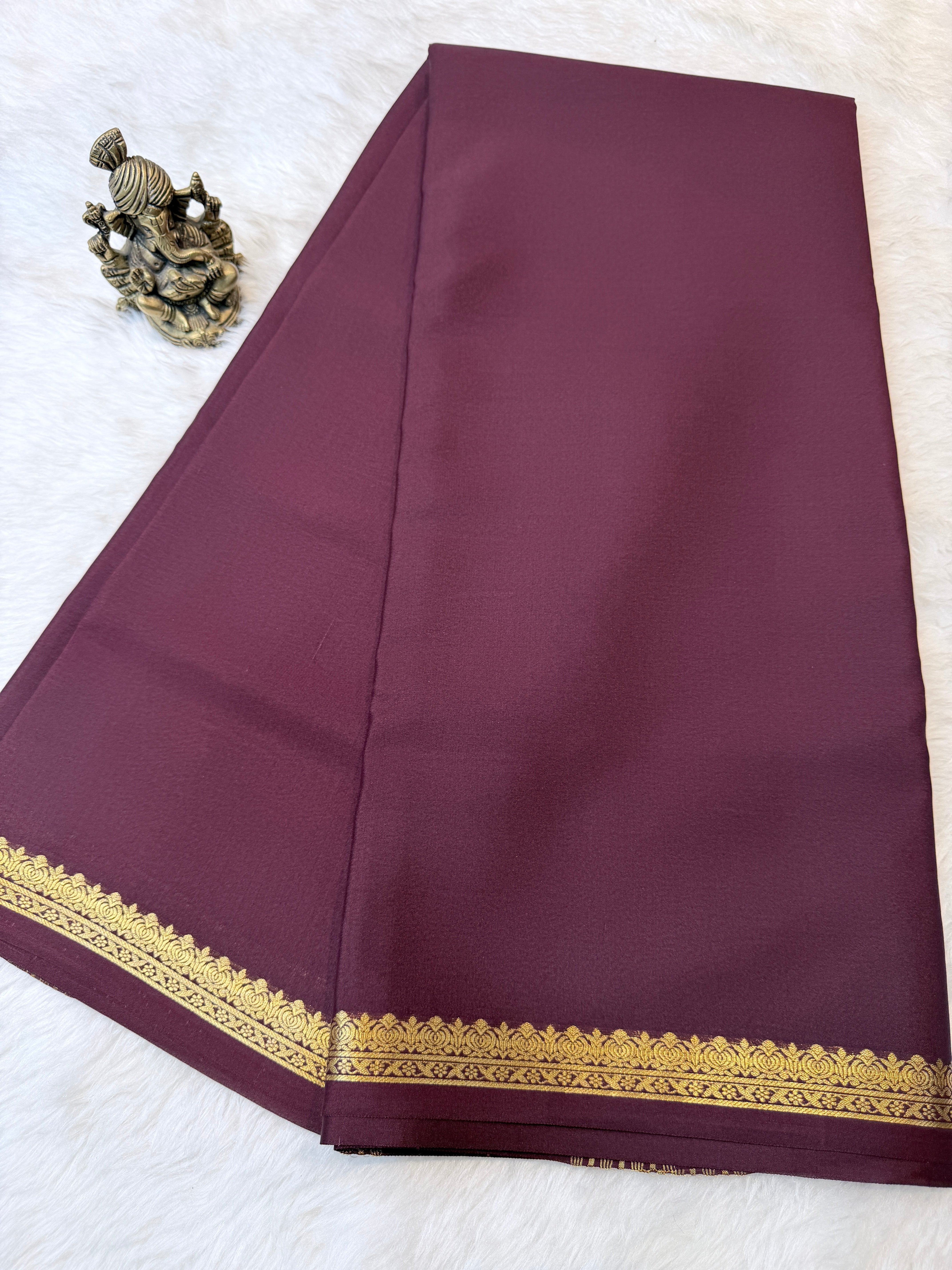 Pure Mysore Crepe Silk Small Border-Brown