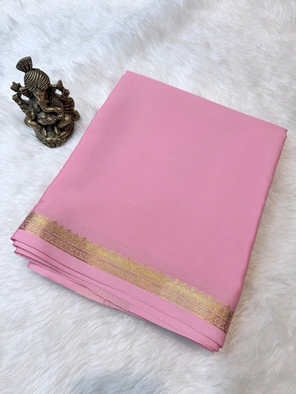 Pure Mysore Crepe Silk Small Border-Pink