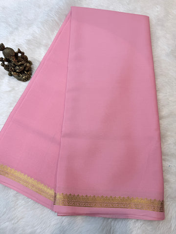 Pure Mysore Crepe Silk Small Border-Pink