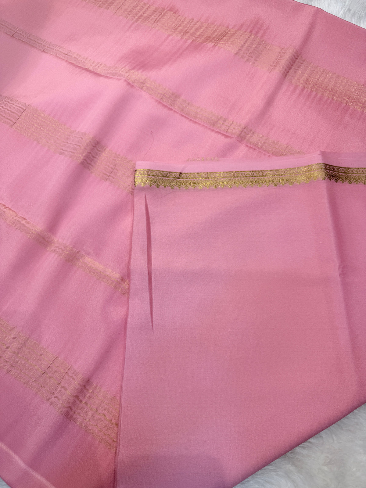 Pure Mysore Crepe Silk Small Border-Pink
