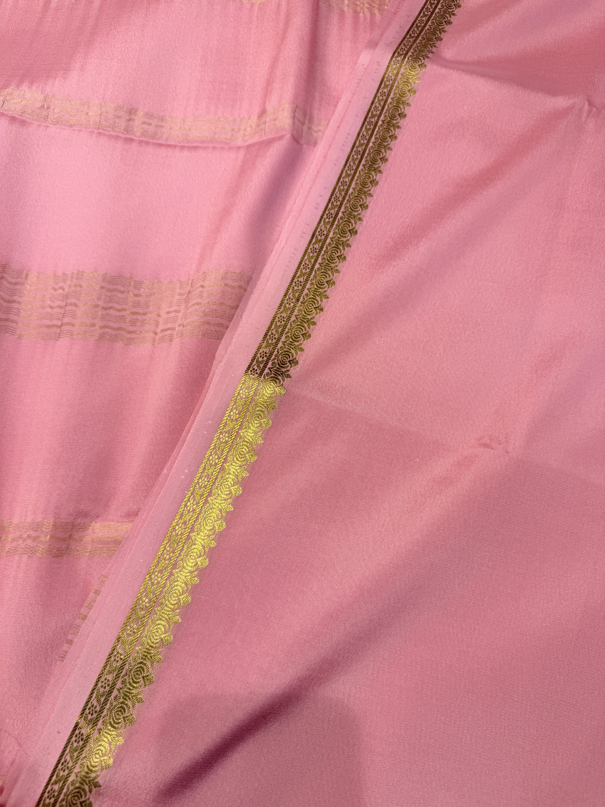 Pure Mysore Crepe Silk Small Border-Pink