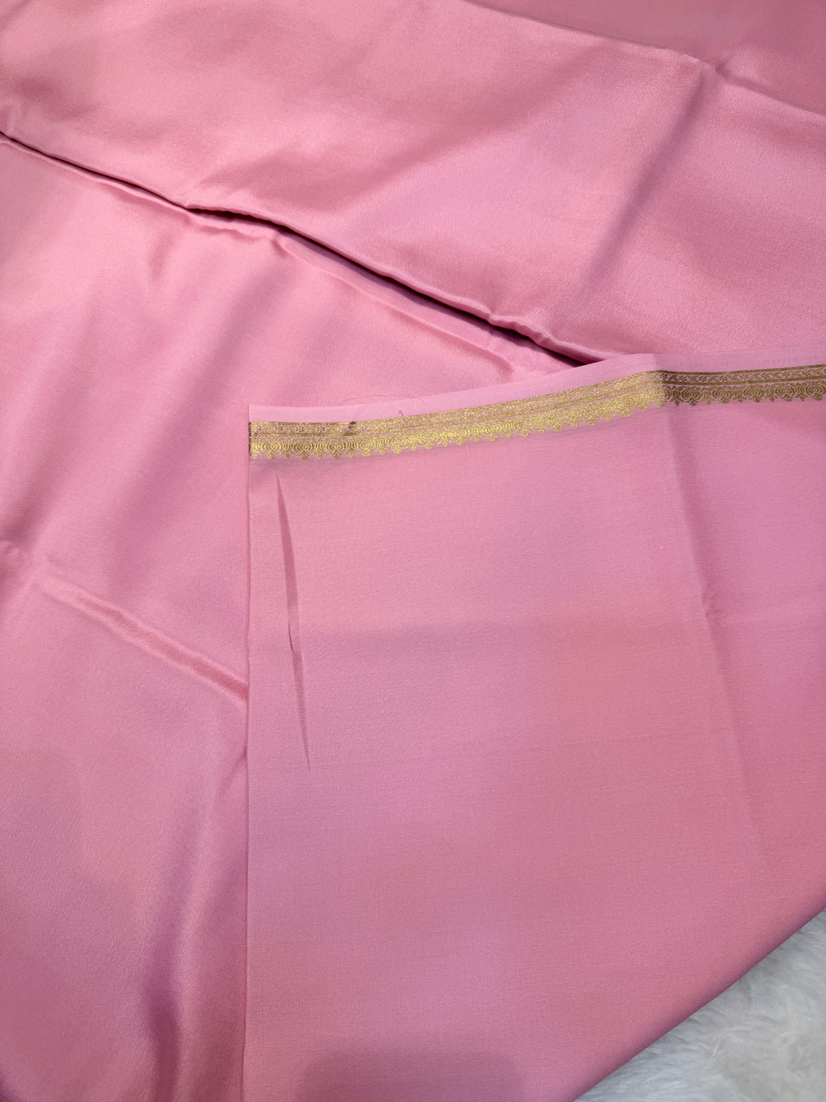 Pure Mysore Crepe Silk Small Border-Pink